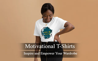 A person wearing a motivational t-shirt with an uplifting message, promoting positivity and confidence through casual fashion. The t-shirt encourages resilience and personal growth, offering inspiration at home, work, or the gym.