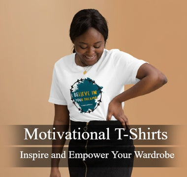 A person wearing a motivational t-shirt with an uplifting message, promoting positivity and confidence through casual fashion. The t-shirt encourages resilience and personal growth, offering inspiration at home, work, or the gym.