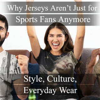 3 people wearing jerseys with different designs