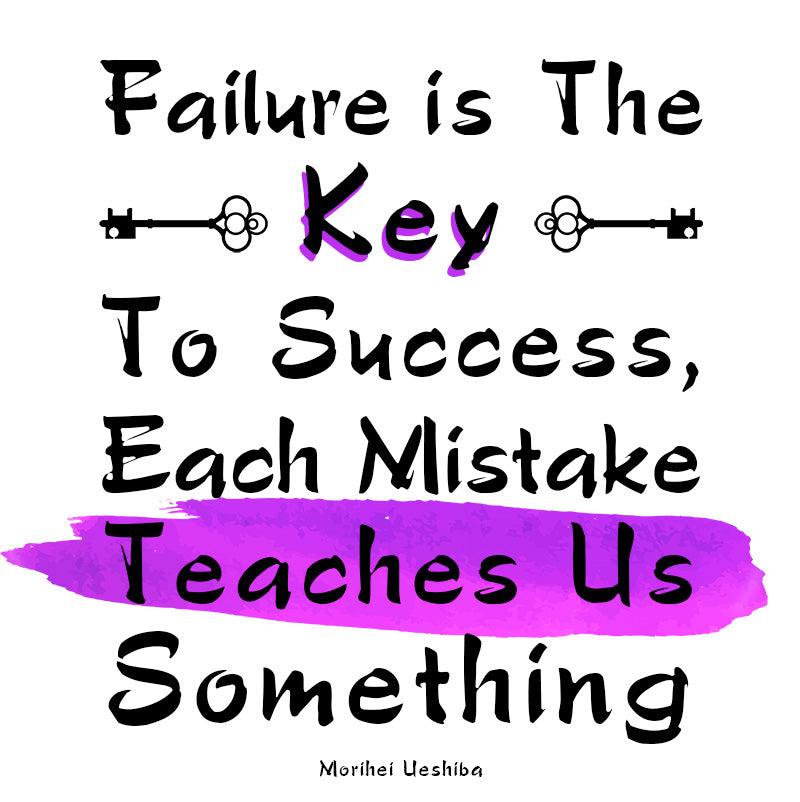 White glossy mug - Morihei Ueshiba quotes, "Failure is the key to success, each mistake teaches us something"