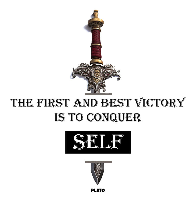 White glossy mug - Plato quotes, "The first and best victory is to conquer self"