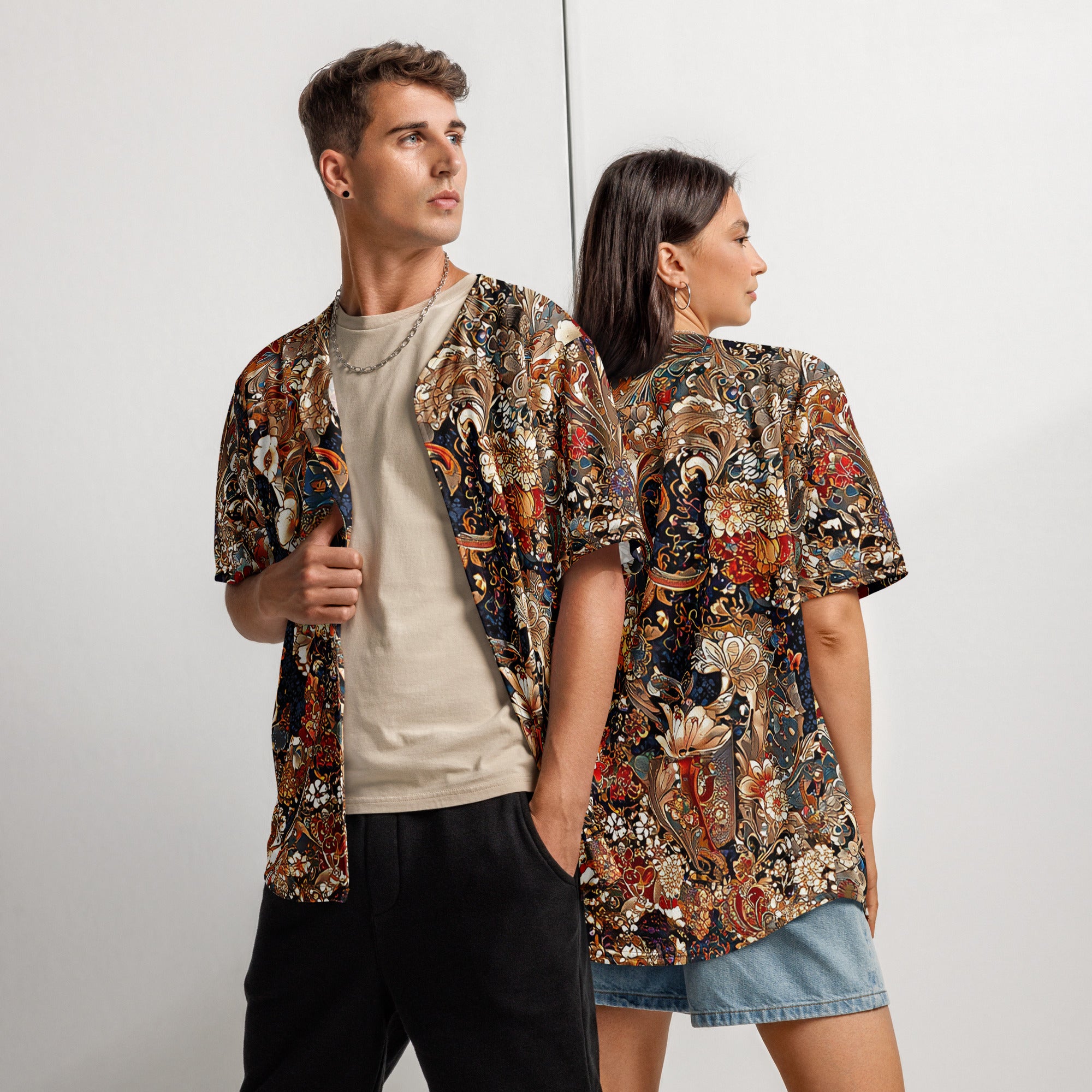 Recycled unisex button-up jersey - Persian motives, intricate pattern