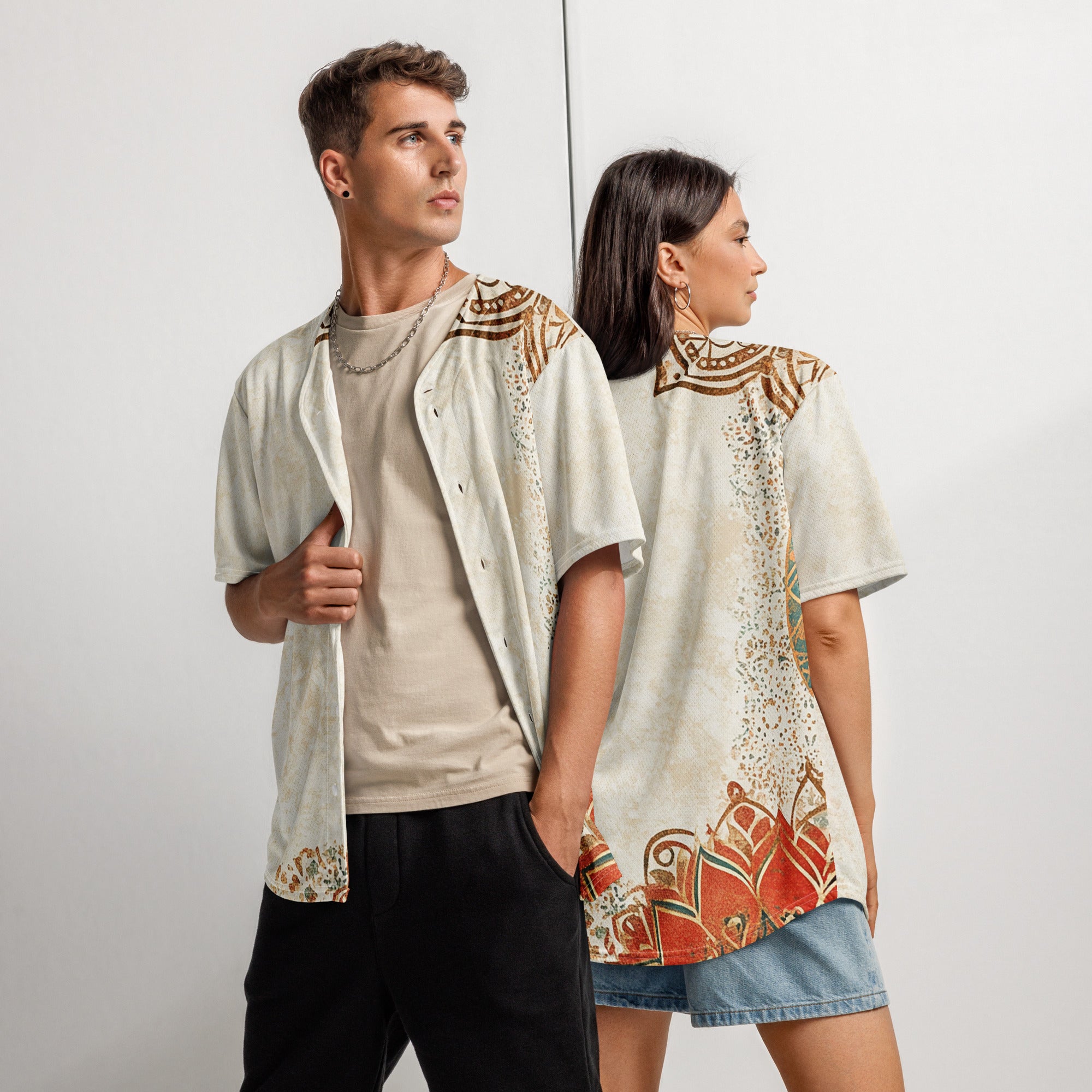 Recycled unisex button-up jersey - Moroccan pattern