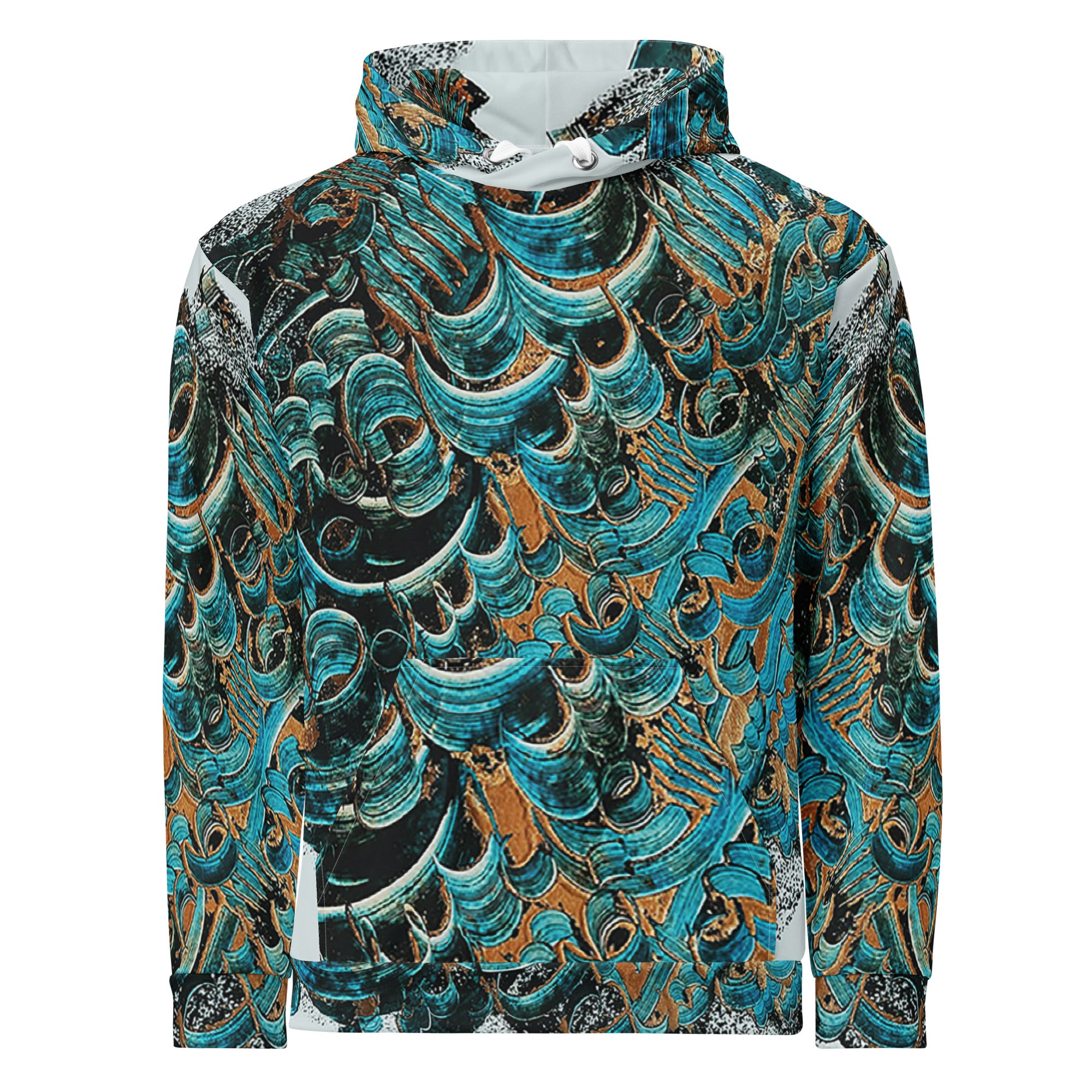 All Over Print Unisex Hoodie with intricate calligraphy artwork