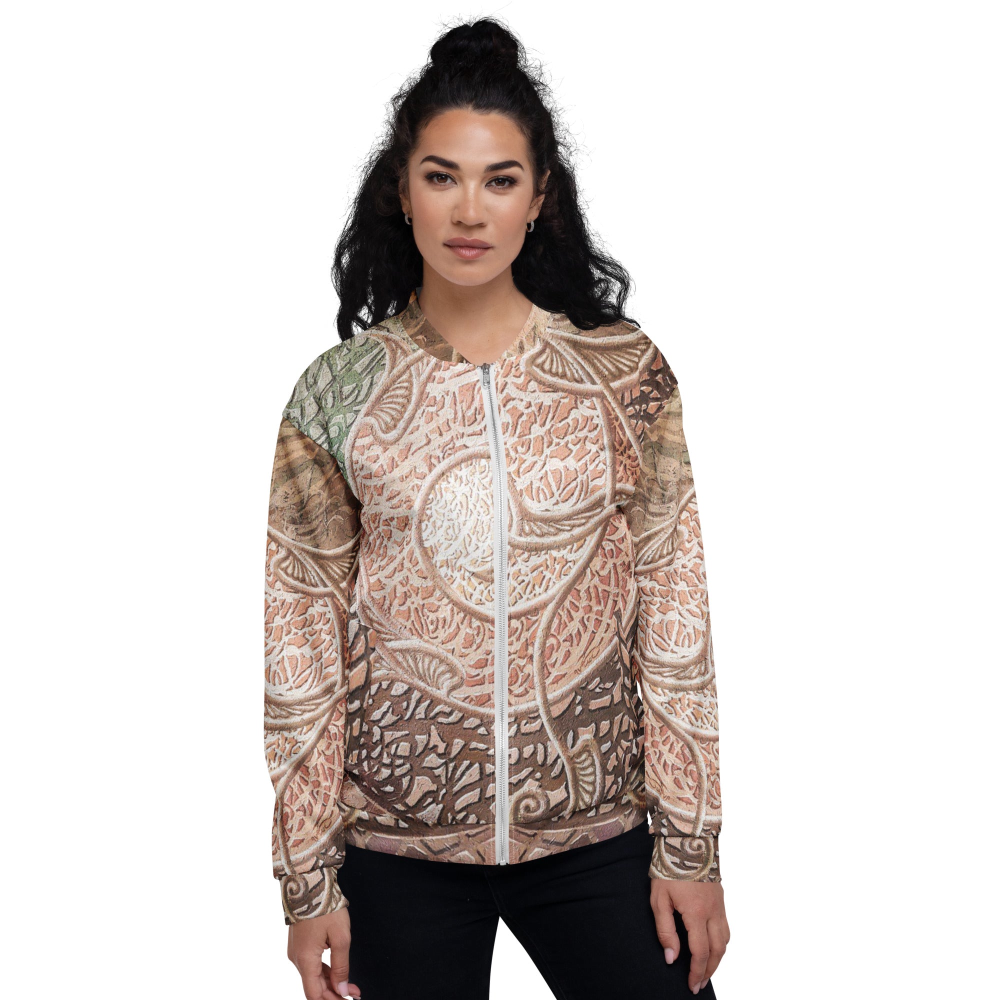 Unisex bomber jacket with Bewilderment artwork