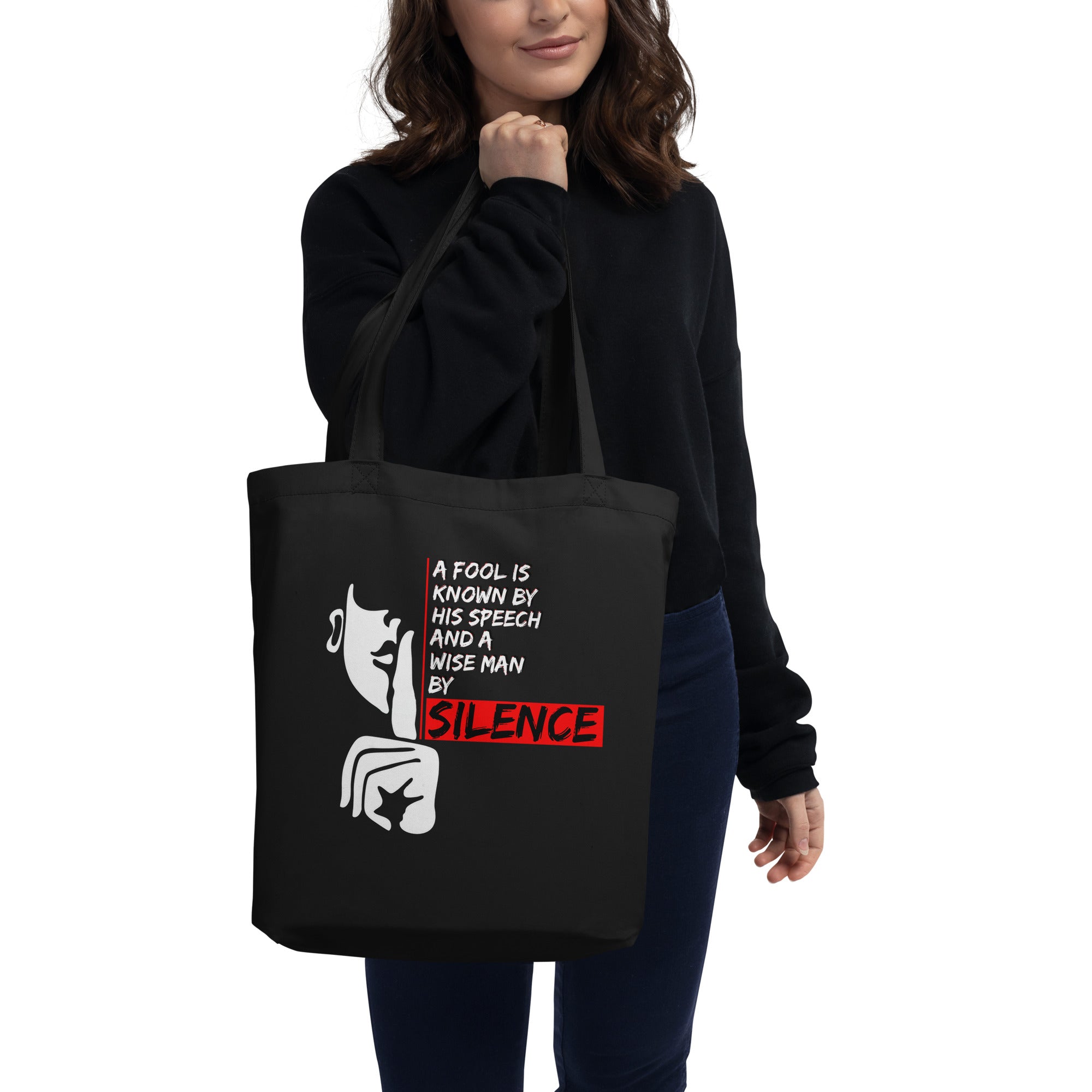 Eco Tote Bag - Pythagoras quotes, "A fool is known by his speech, and a wise man by silence."