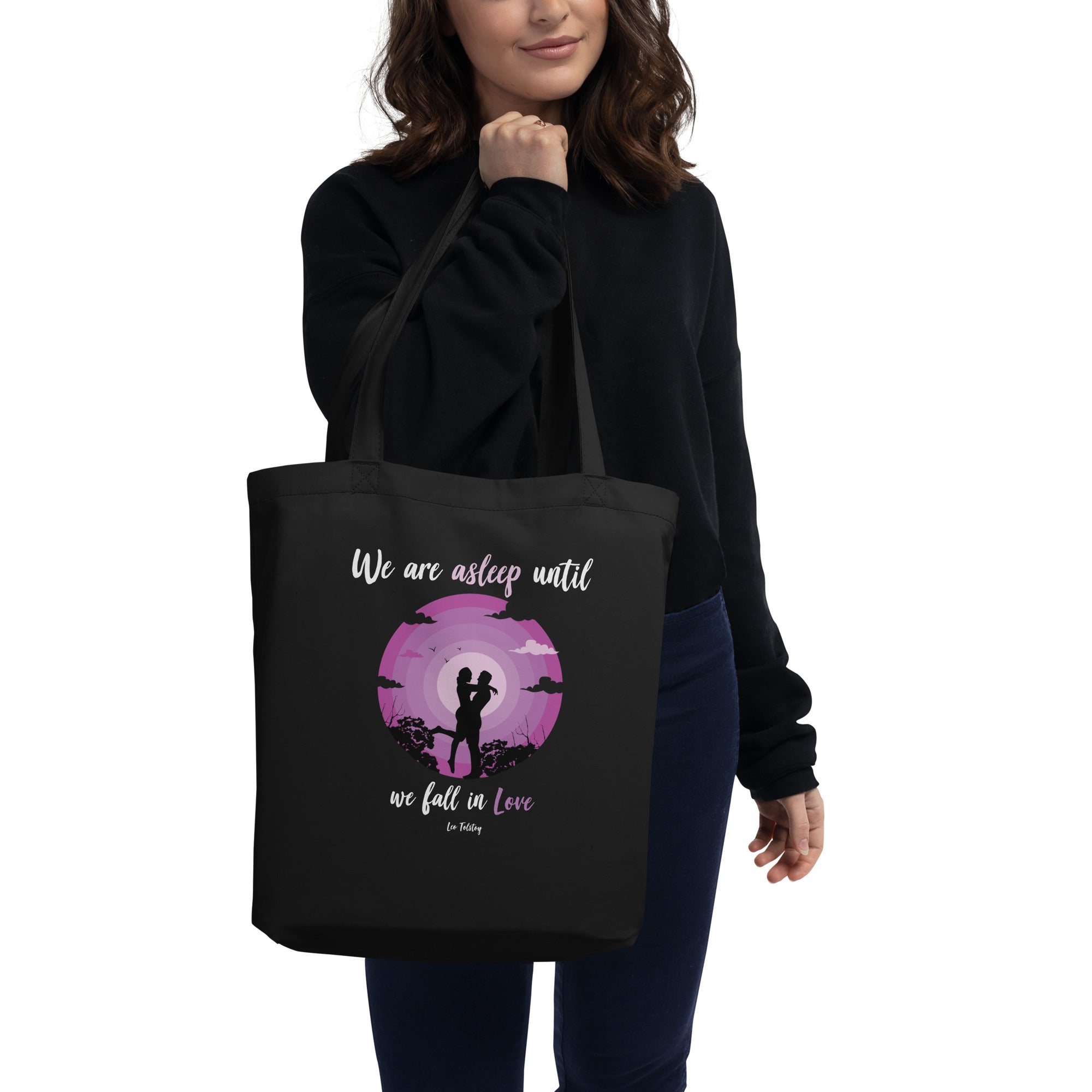 Eco Tote Bag - Leo Tolstoy quotes, “We are asleep until we fall in Love”