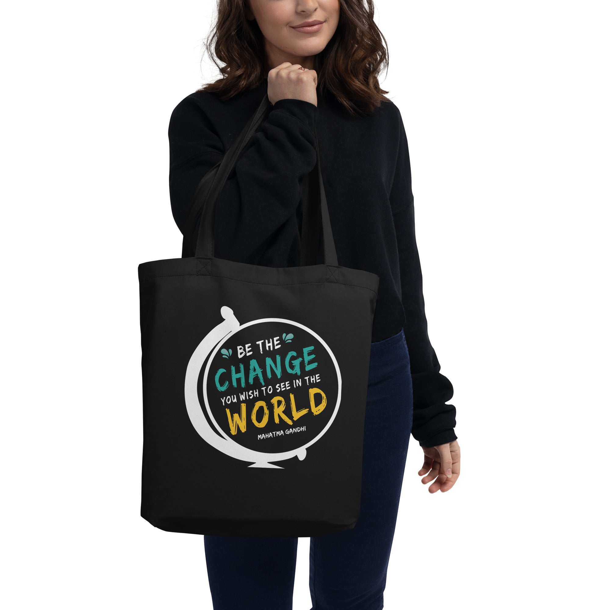 Eco Tote Bag -  Mahatma Gandhi quotes, "Be the change you wish to see in the world"