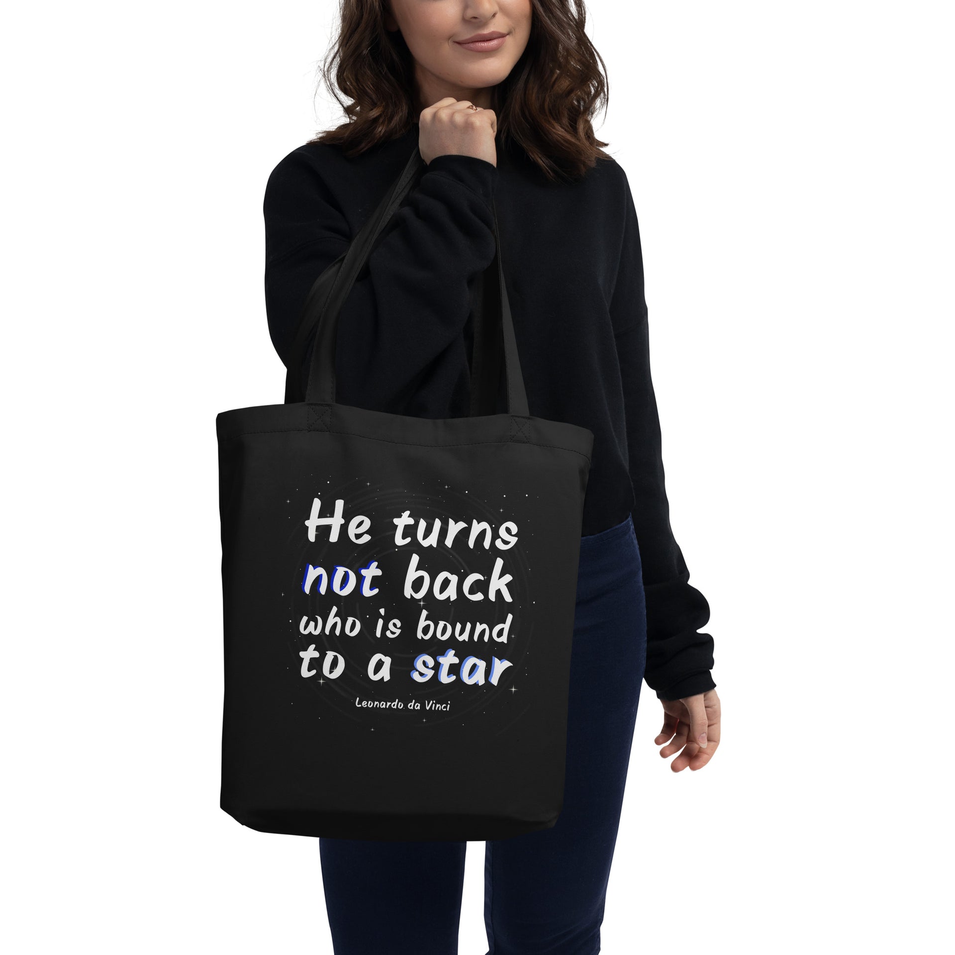 Eco Tote Bag - Leonardo da Vinci quotes, "He turns not back who is bound to a star"