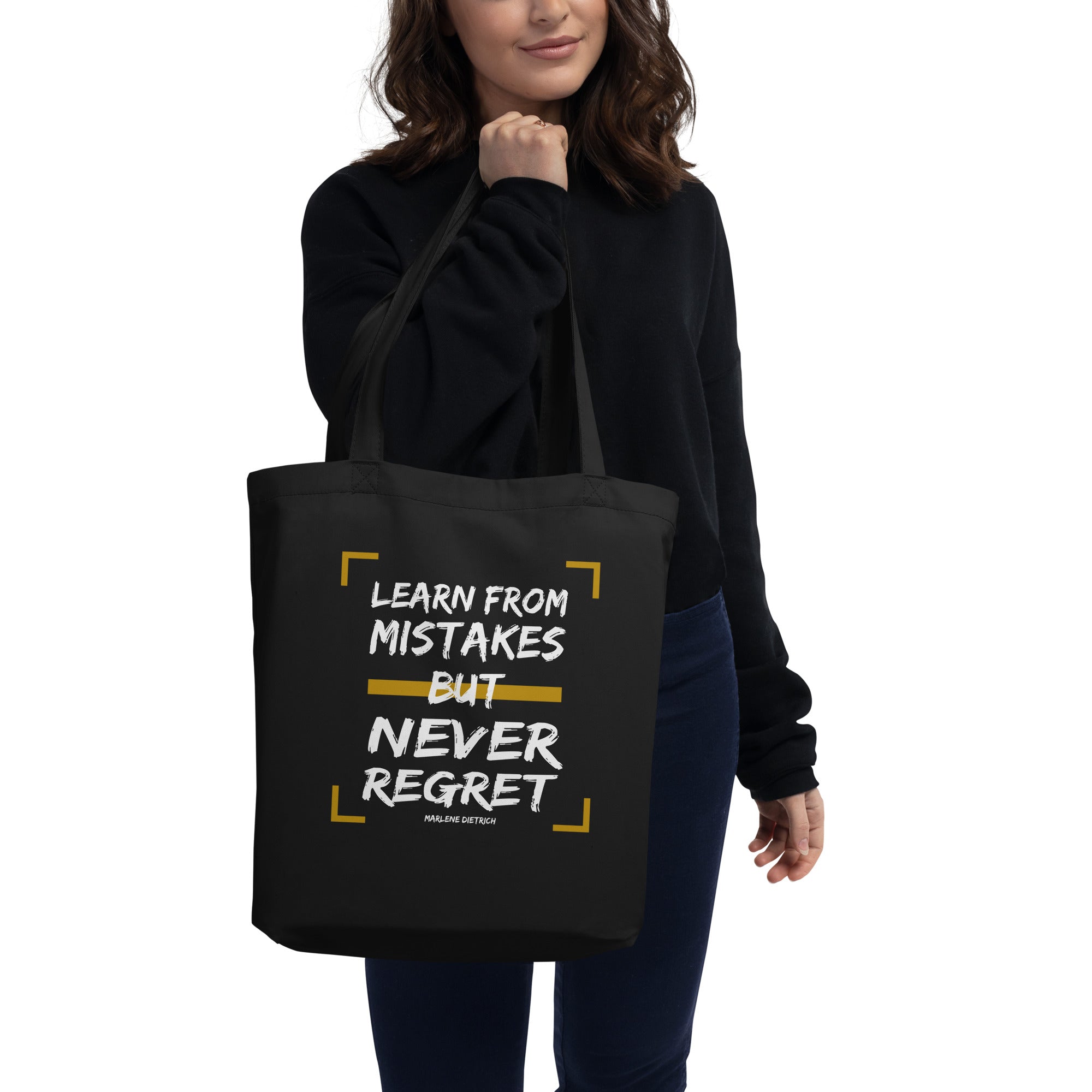 Eco Tote Bag - Marlene Dietrich quotes, "Learn from mistakes but never regret"