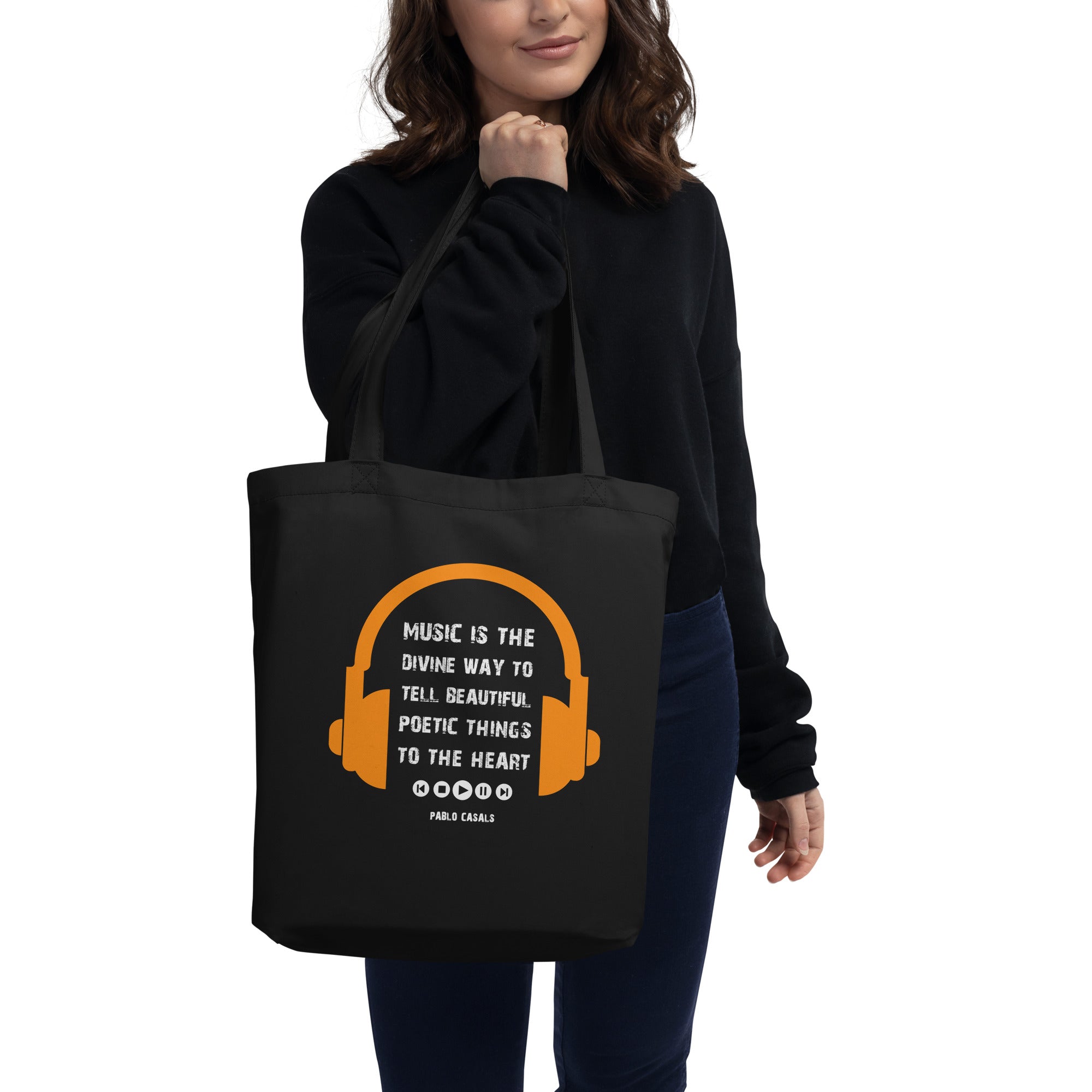 Eco Tote Bag - Pablo Casals Quotes, "Music is the divine way to tell beautiful, poetic things to the heart"