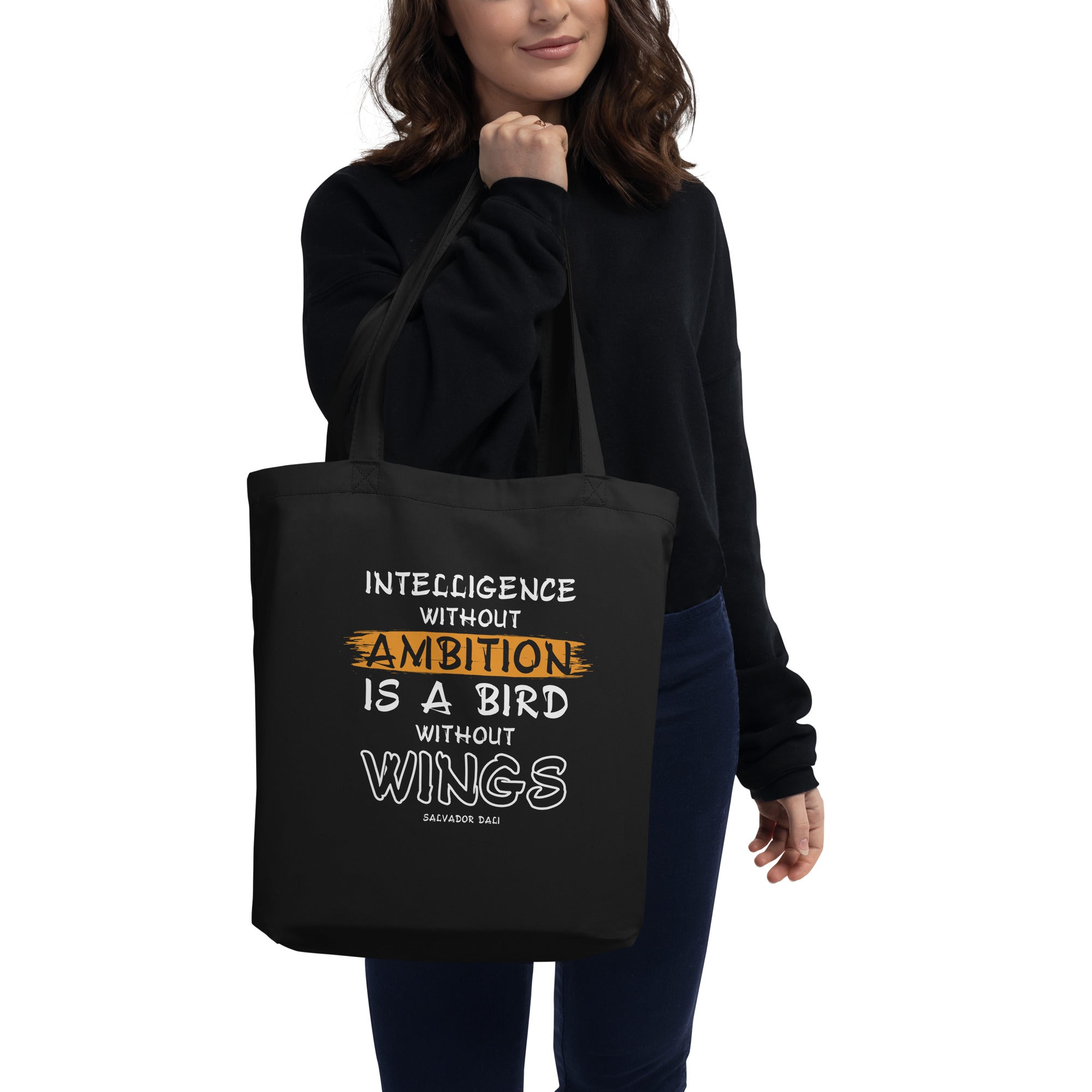 Eco Tote Bag - Salvador Dali Quotes, "Intelligence without ambition is a bird without wings."