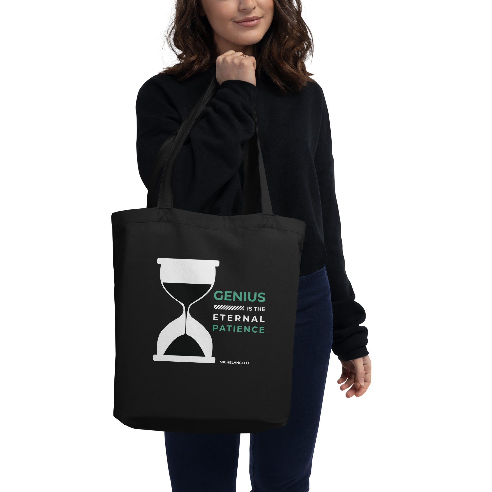 Eco Tote Bag - Michelangelo's Quotes, "Genius is the eternal patience."