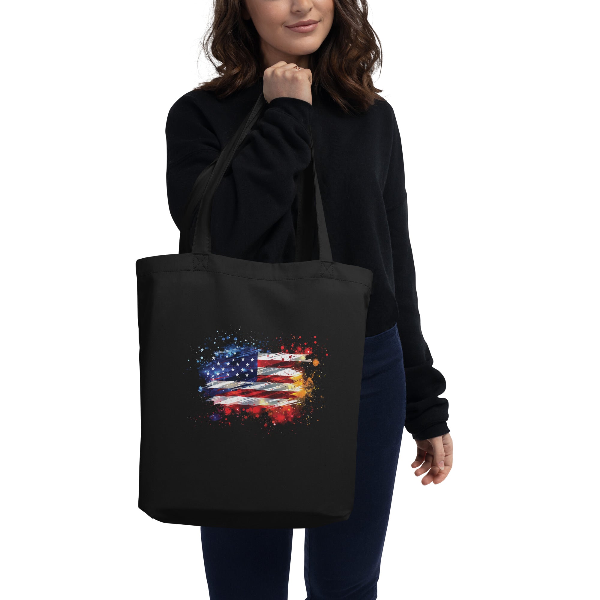 Eco Tote Bag - American Flag Splash Colors