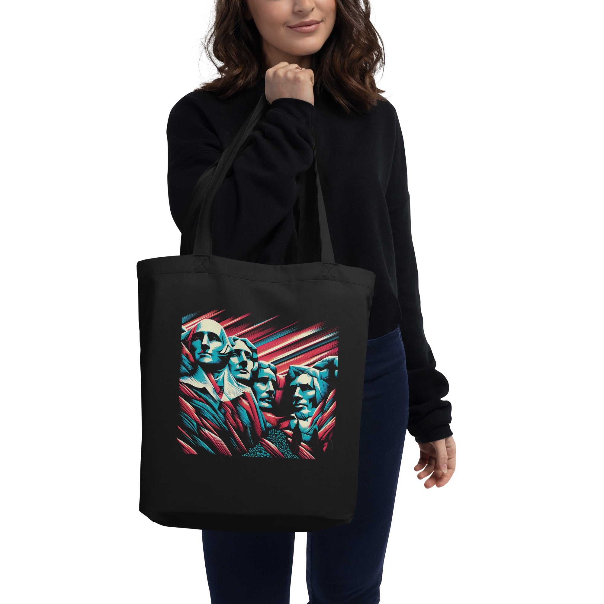 Eco Tote Bag - Mount Rushmore in Blue and Pink