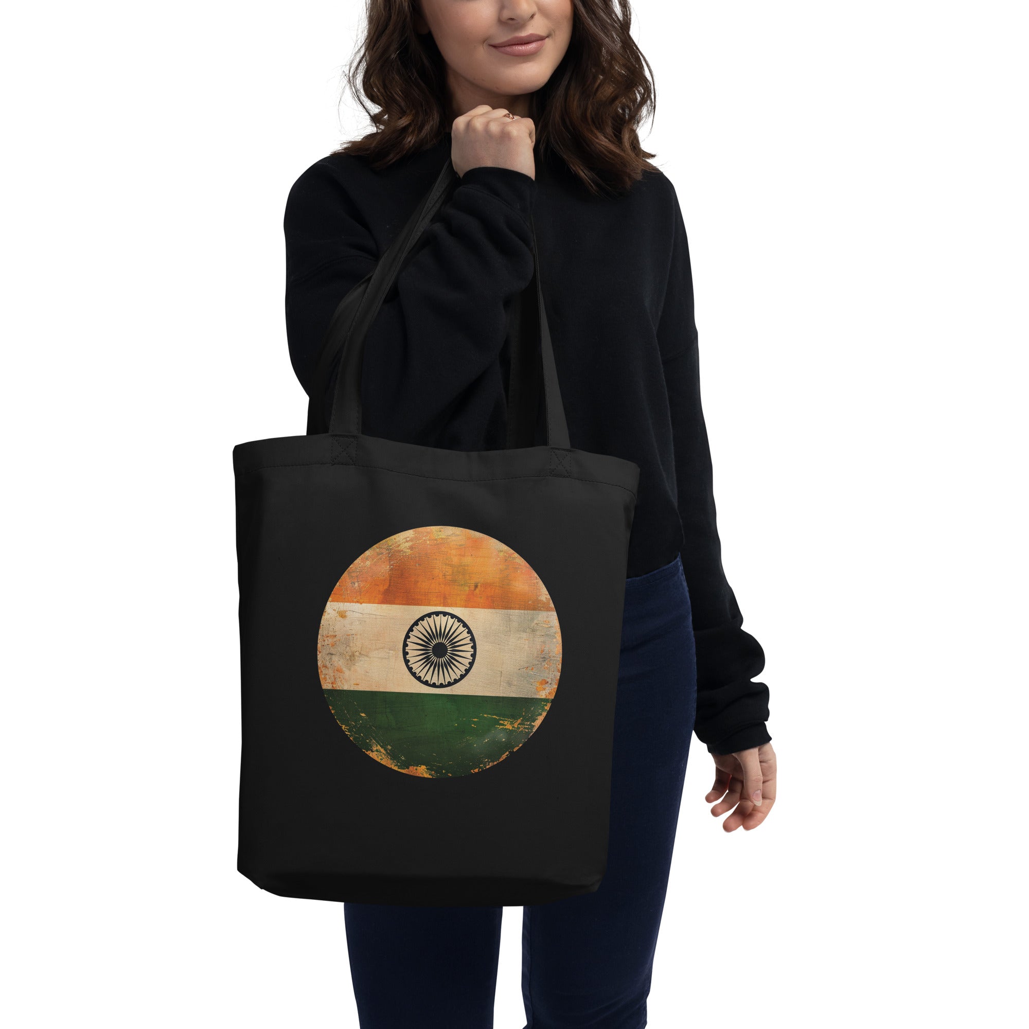 Eco Tote Bag - Flag Of India In Circle shape. Badge