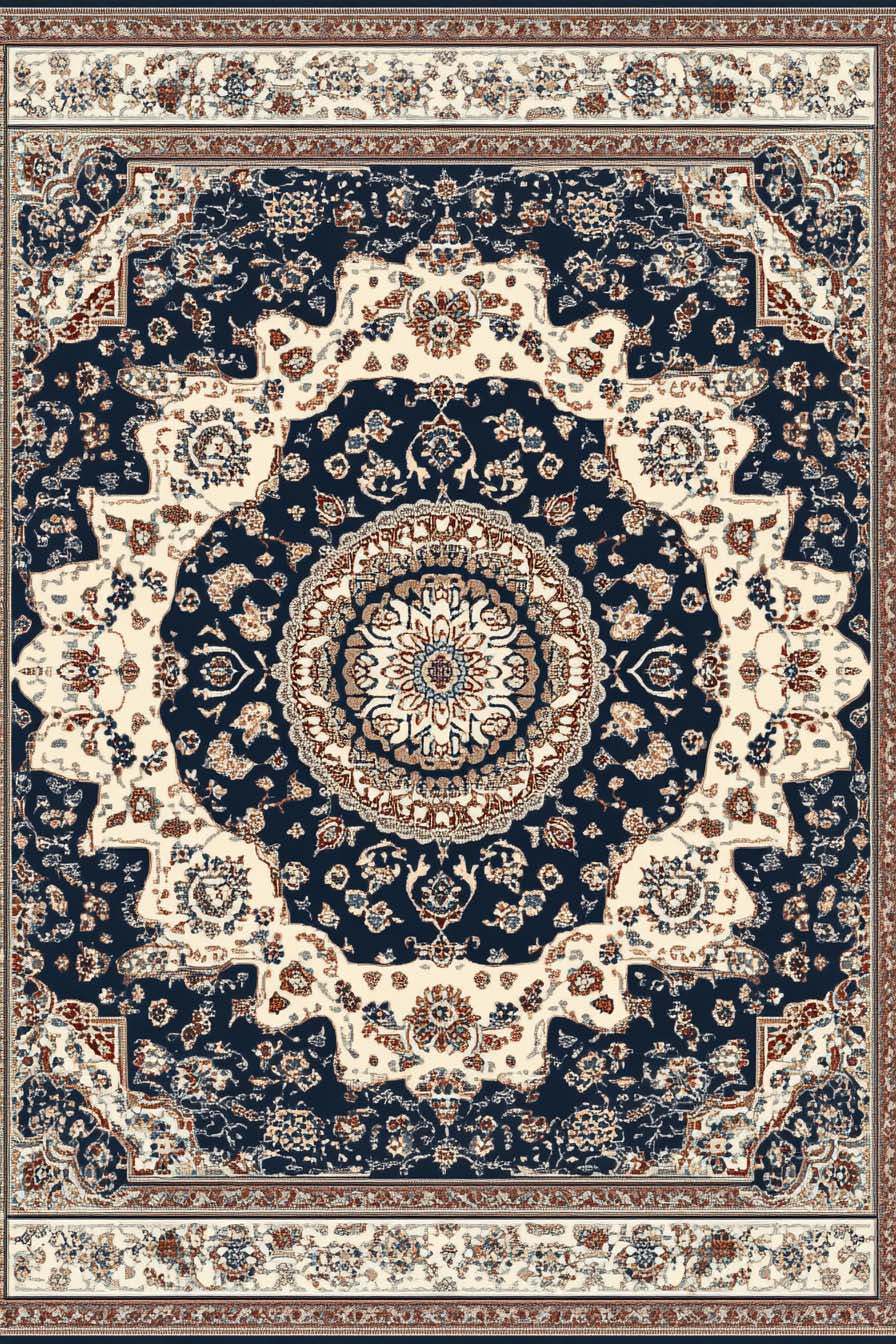 Recycled unisex button-up jersey - Blue and brown Persian rug pattern