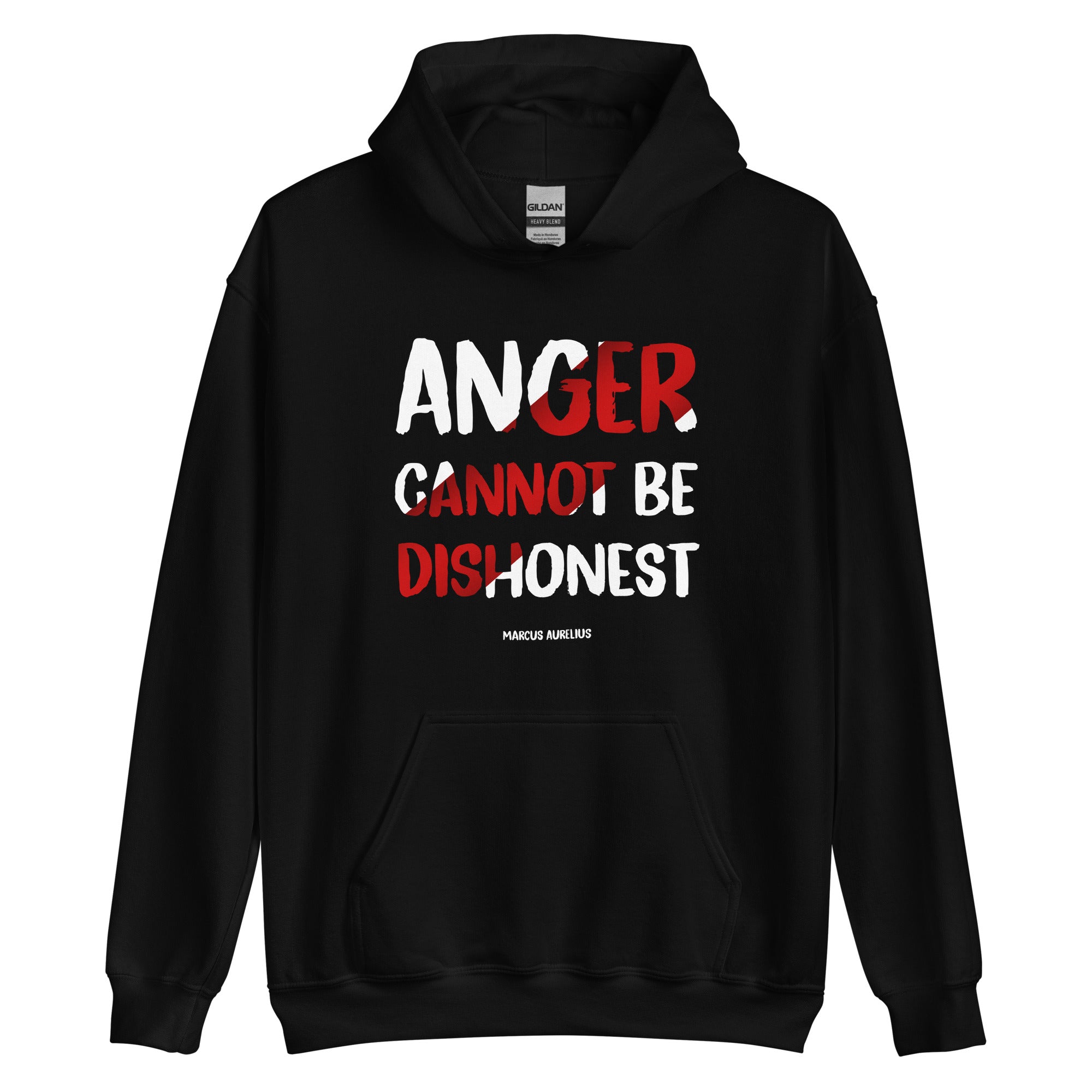 Unisex Hoodie - Marcus Aurelius quotes, "Anger cannot be dishonest"