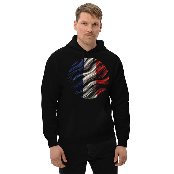 Man wearing hoodie with France flag design