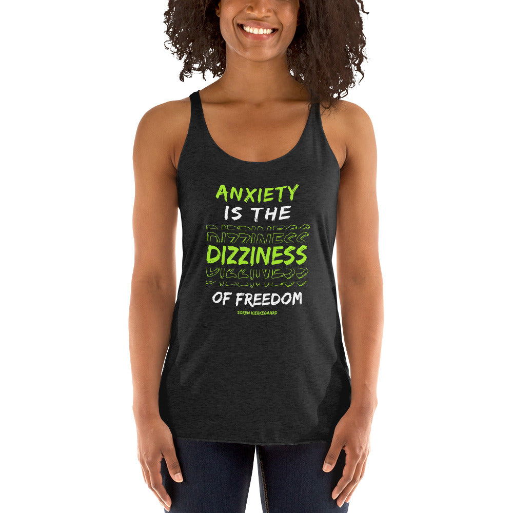 Women's Racerback Tank -  Soren Kierkegaard quotes, "Anxiety Is the Dizziness of Freedom"