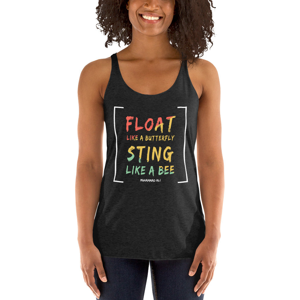 Women's Racerback Tank - Muhammad Ali quotes, “Float Like a Butterfly, sting like a Bee”