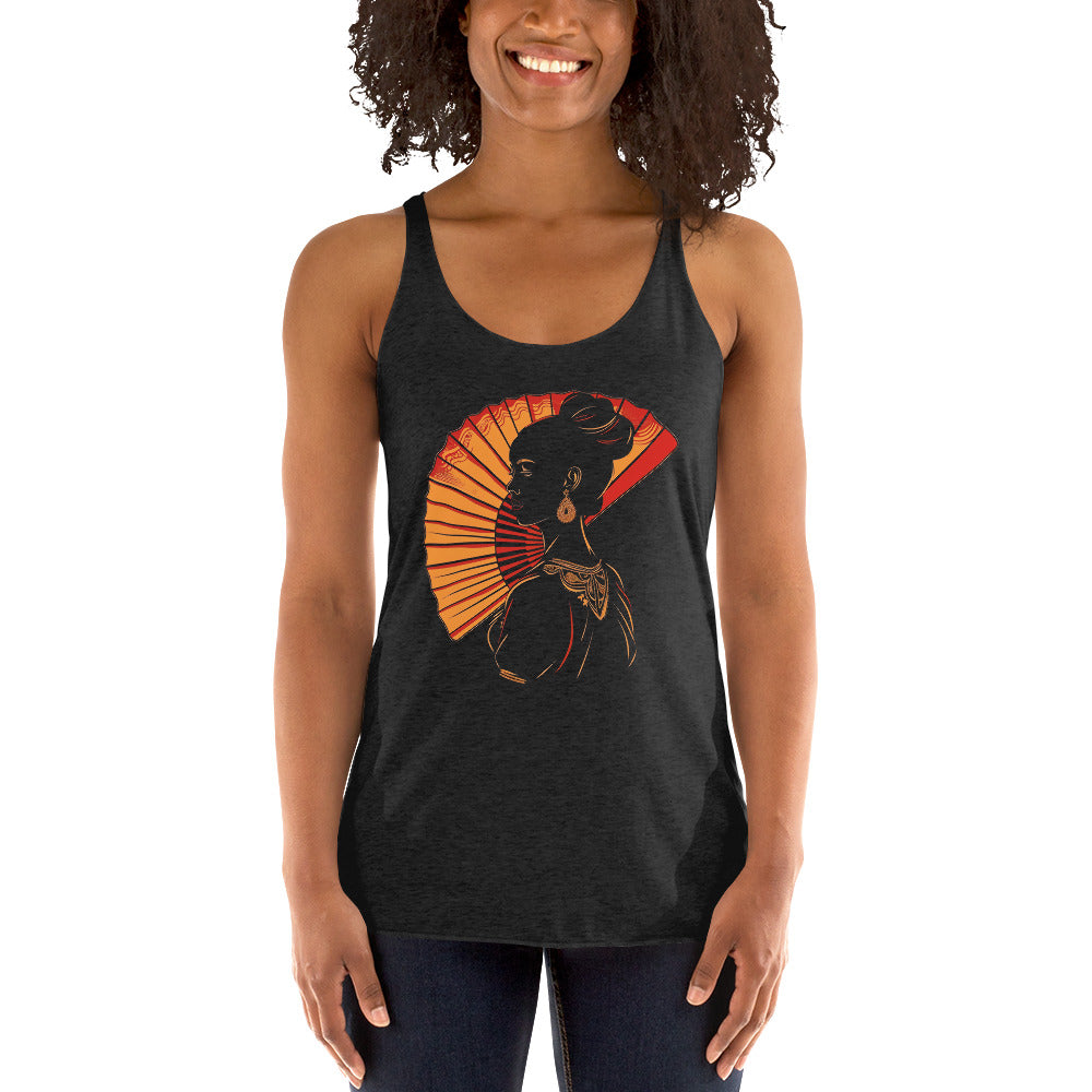 Women's Racerback Tank - A woman with Spanish Fan