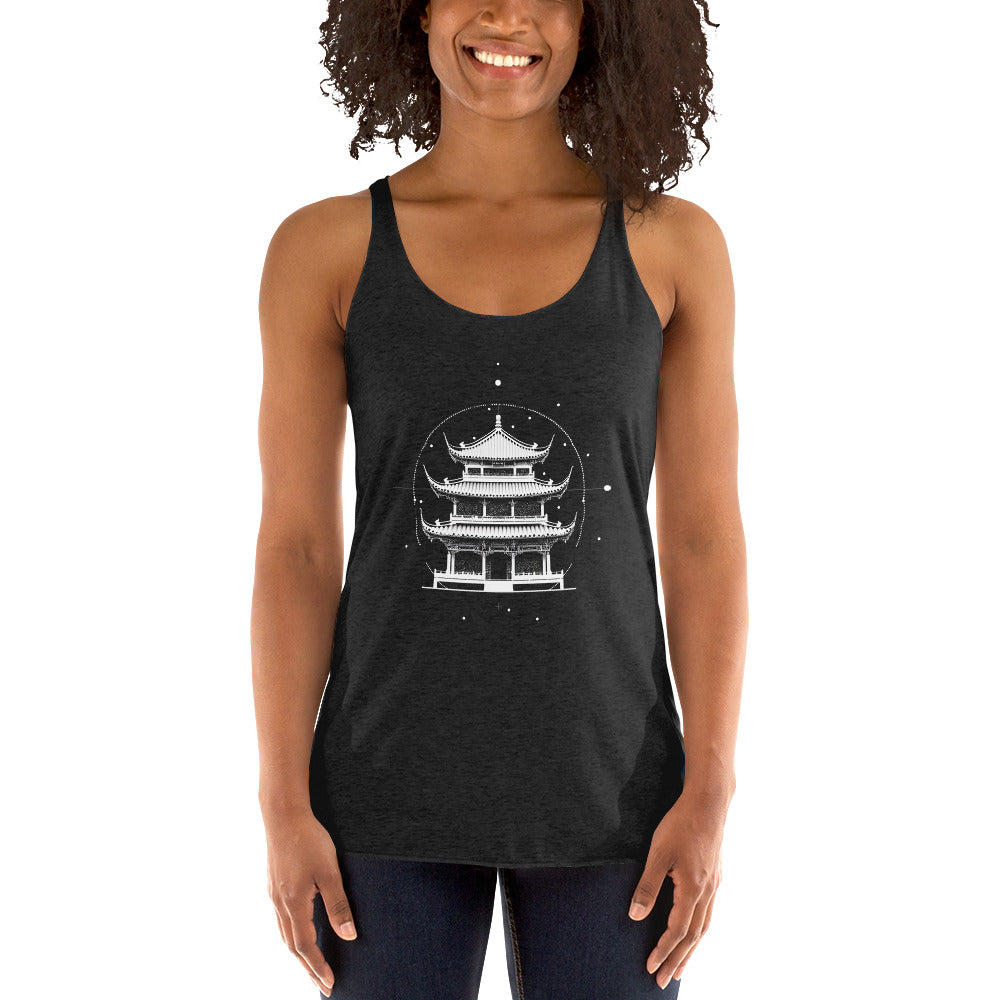 Women's Racerback Tank - White color Temple of China Badge