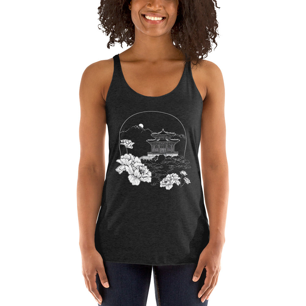 Women's Racerback Tank - Temple with mugunghwa Flowers