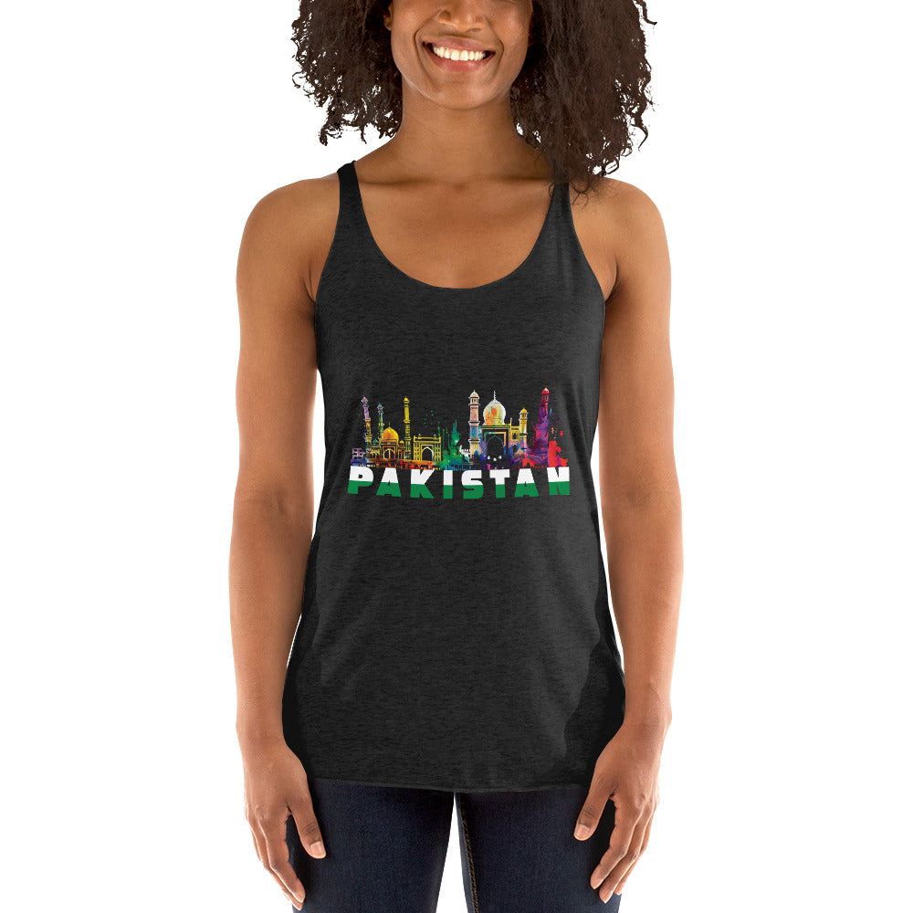 Women's Racerback Tank - Watercolor Pakistani Architecture