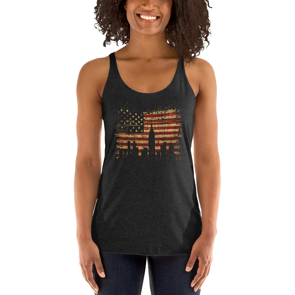 Women's Racerback Tank - USA Flag with City