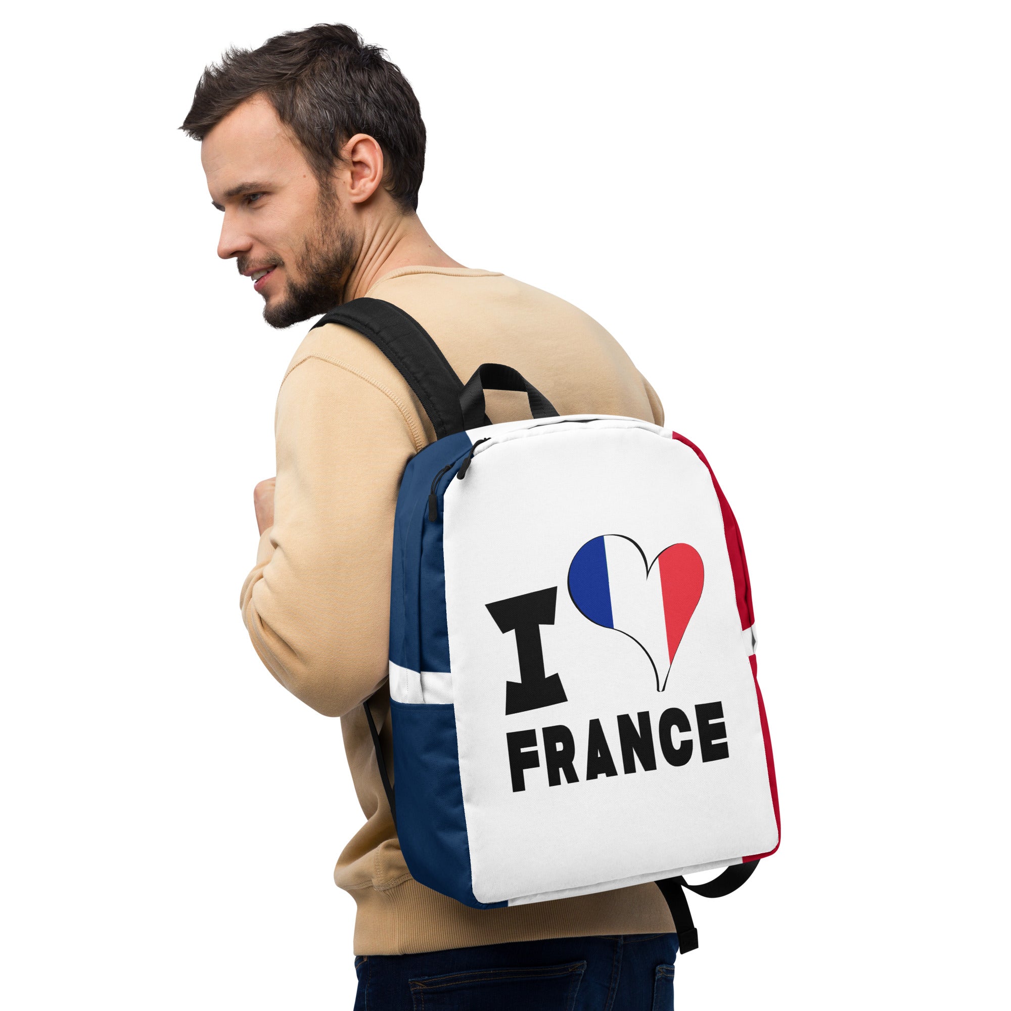 Minimalist Backpack - I Love France Flag