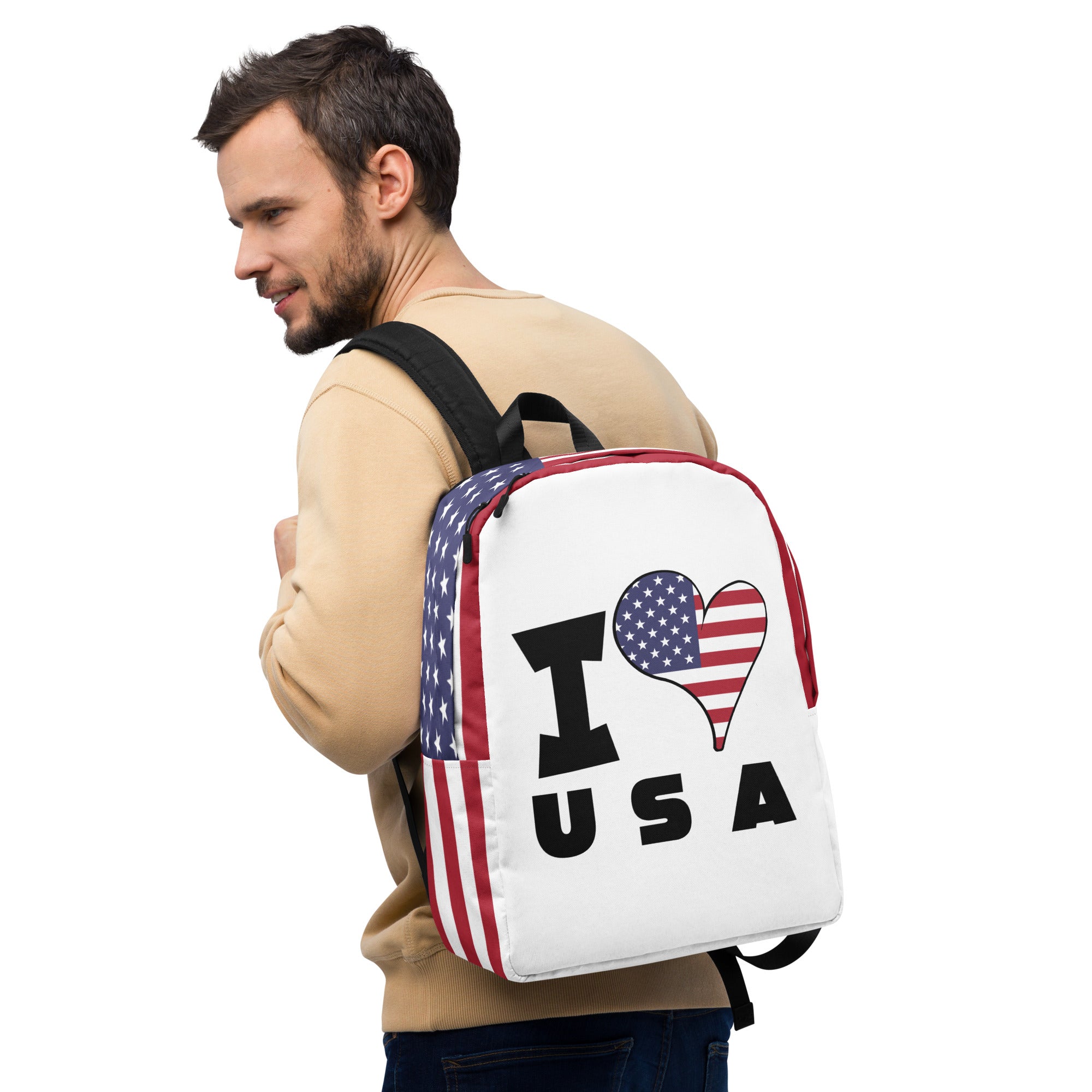 Minimalist Backpack - I Love USA Flag