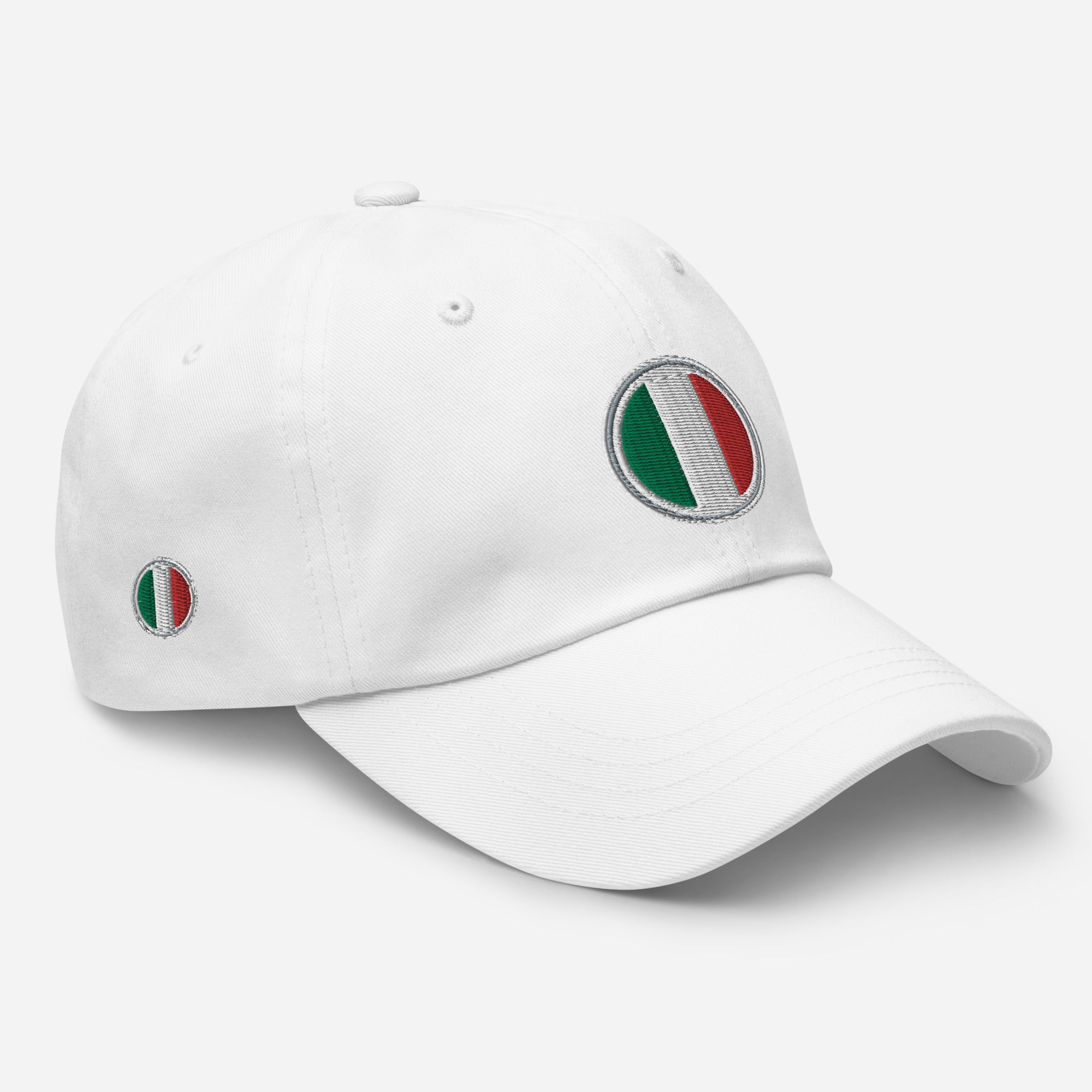 Italy Badge Dad Hat featuring a bold Italy flag badge on the front.