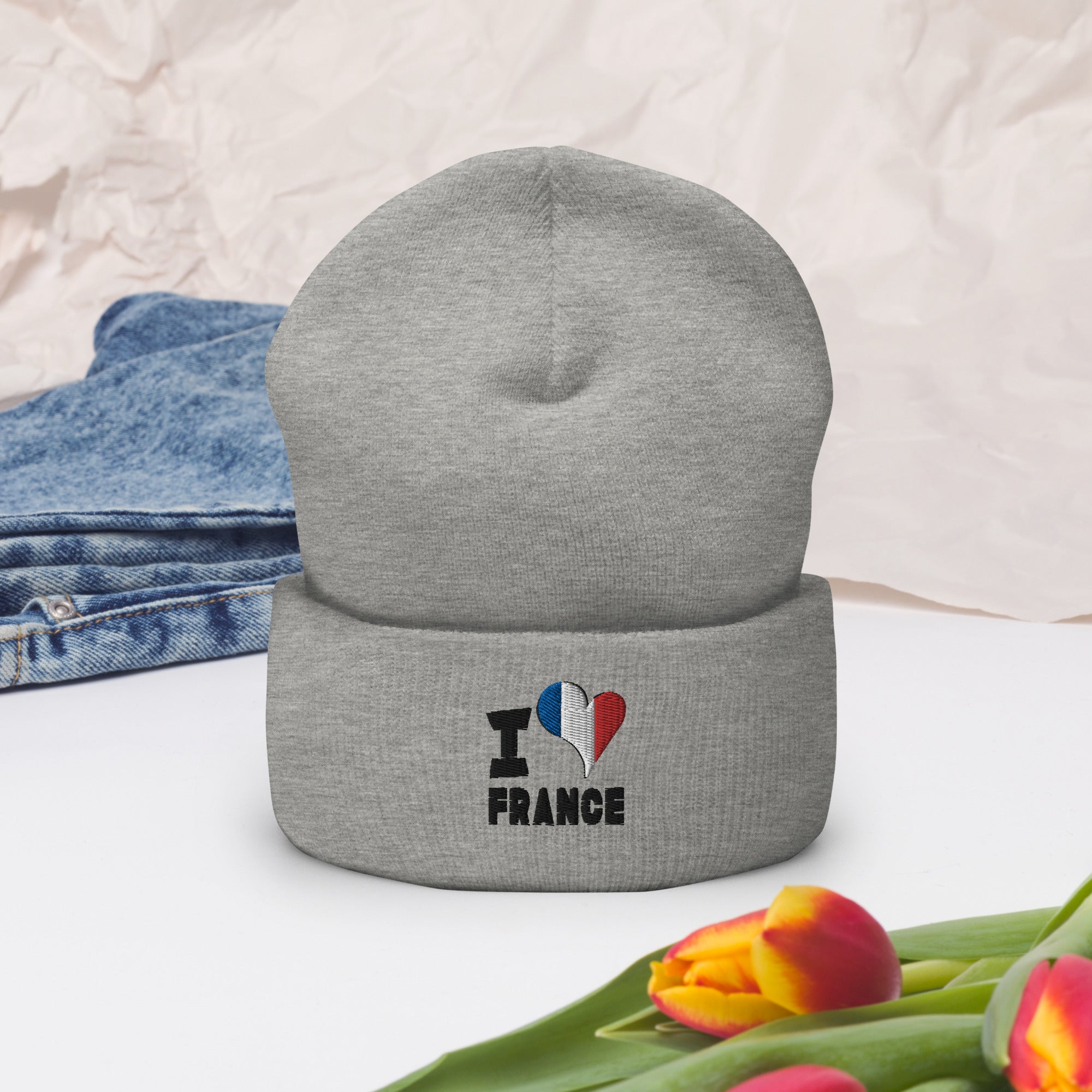 Cuffed Beanie - I Love France Flag