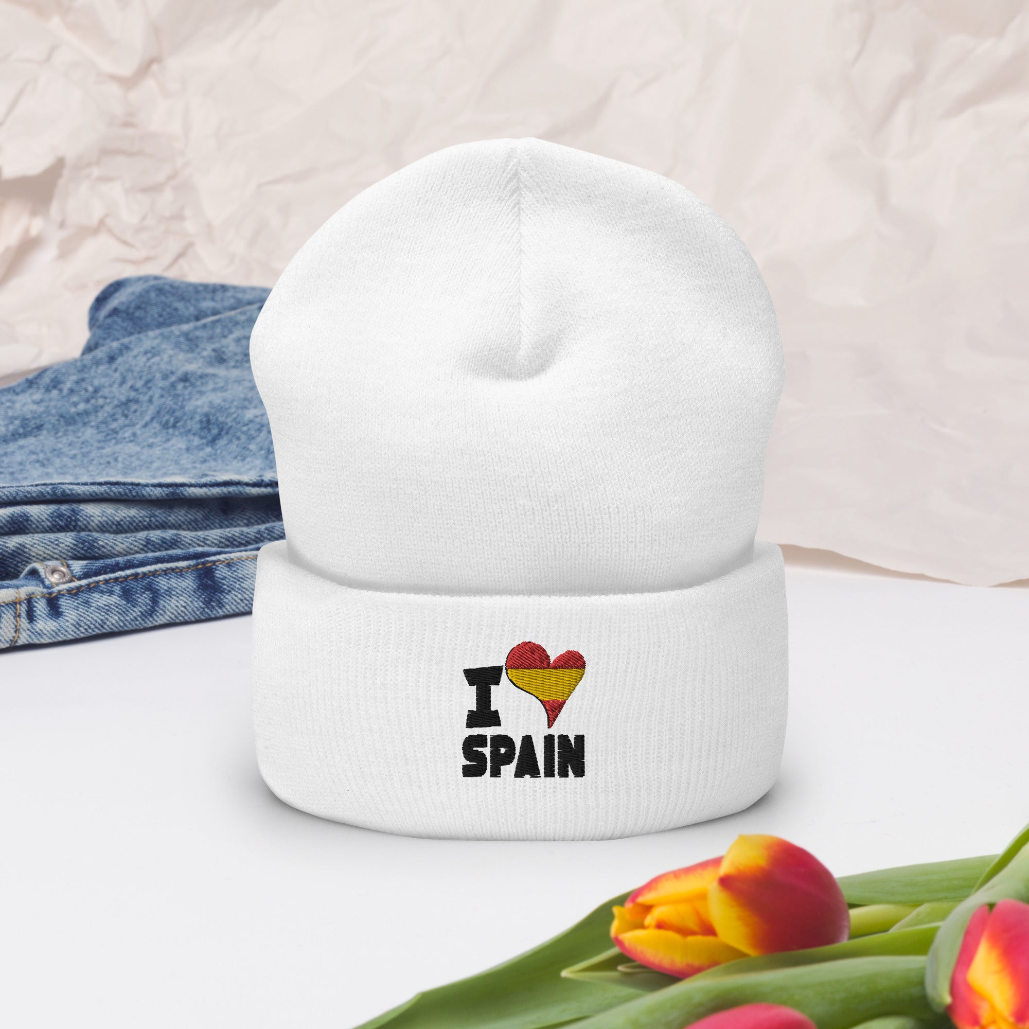 Cuffed Beanie - I Love Spain Flag