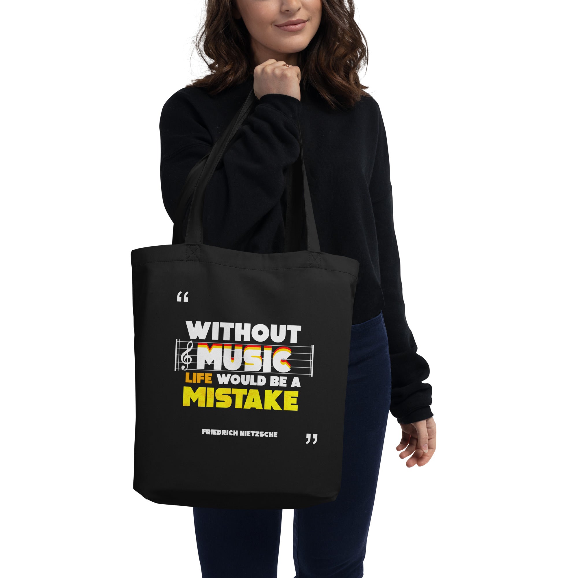 Eco Tote Bag - Nietzsche quotes, "Without music, life would be a mistake"