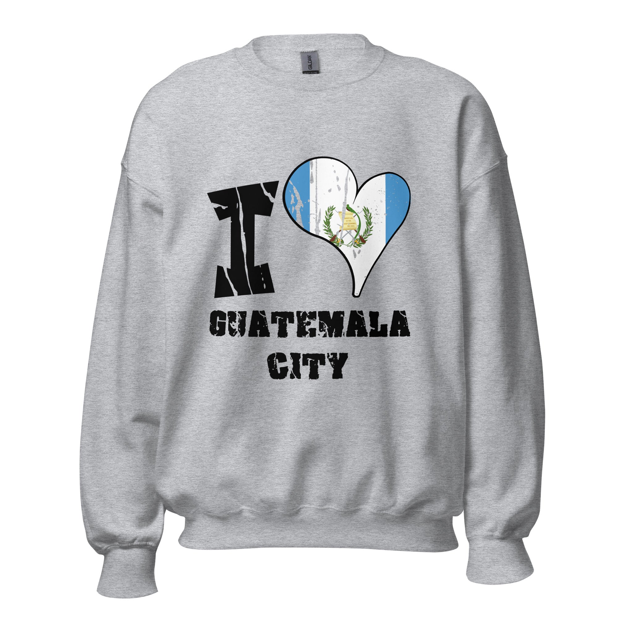 Unisex Sweatshirt - I Love Guatemala City with scratchy flag