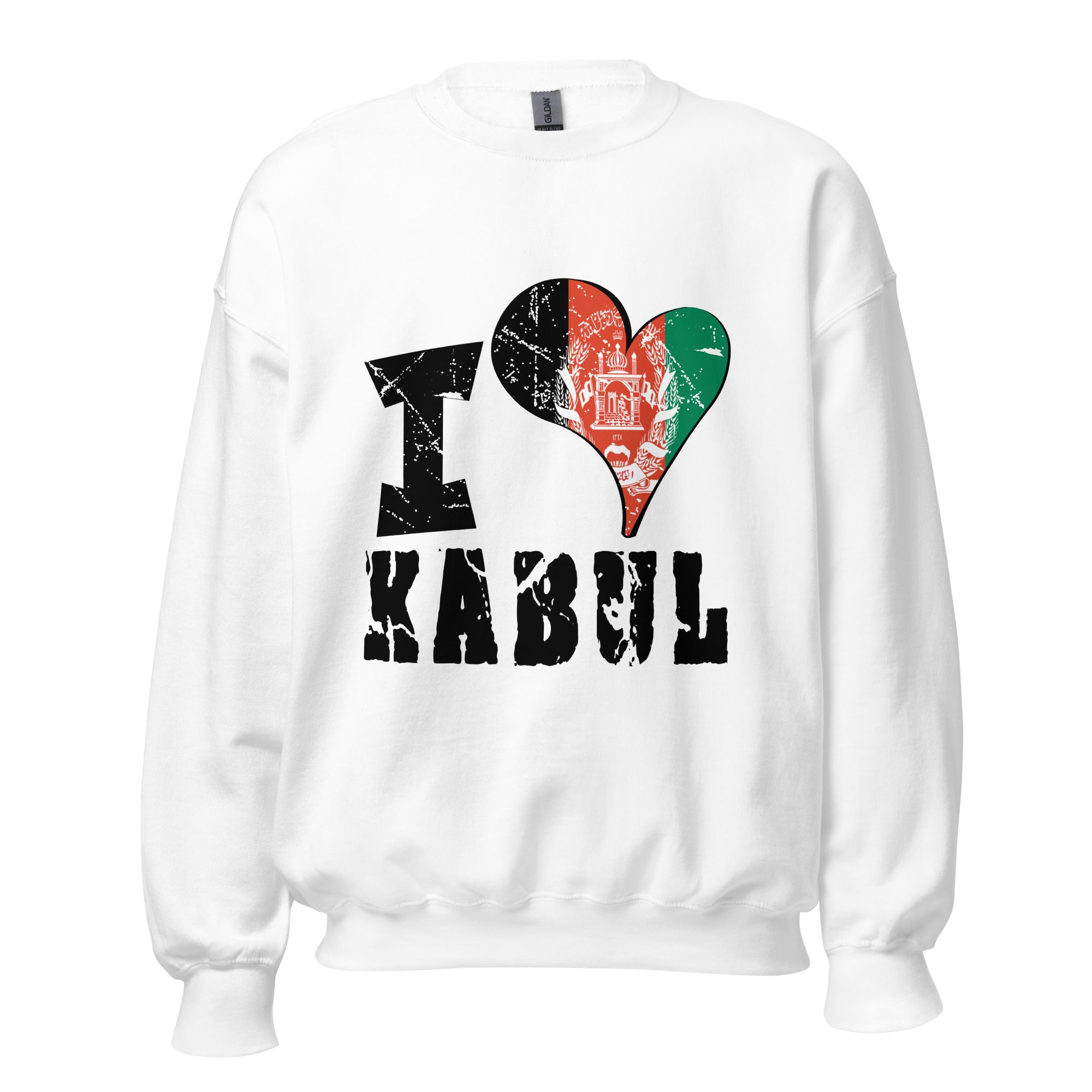 Unisex Sweatshirt - I Love Kabul with scratchy flag