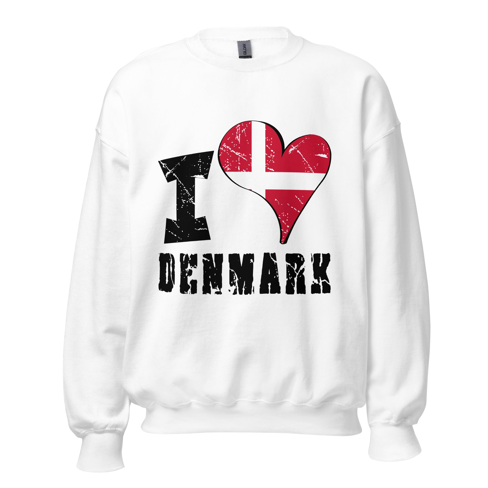 Unisex Sweatshirt - I Love Denmark with scratchy flag