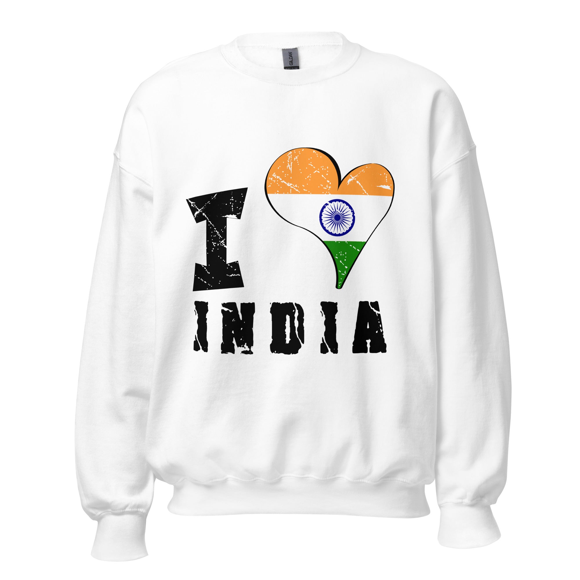 Unisex Sweatshirt - I Love India with scratchy flag