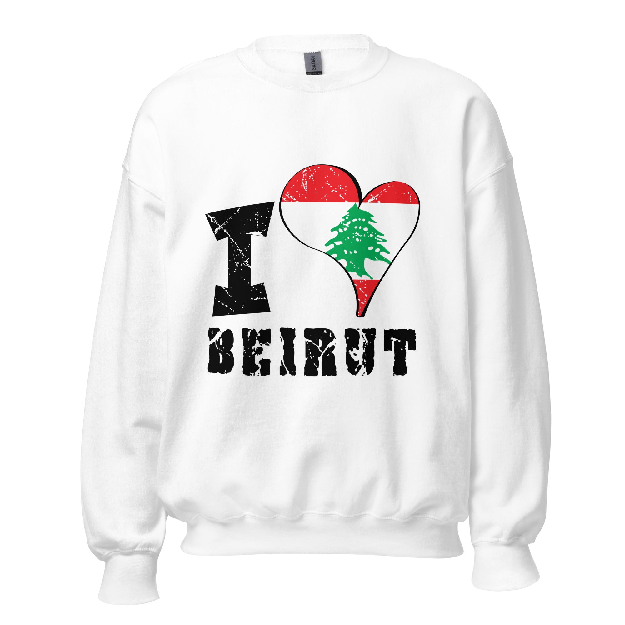 Unisex Sweatshirt - I Love Beirut with scratchy flag