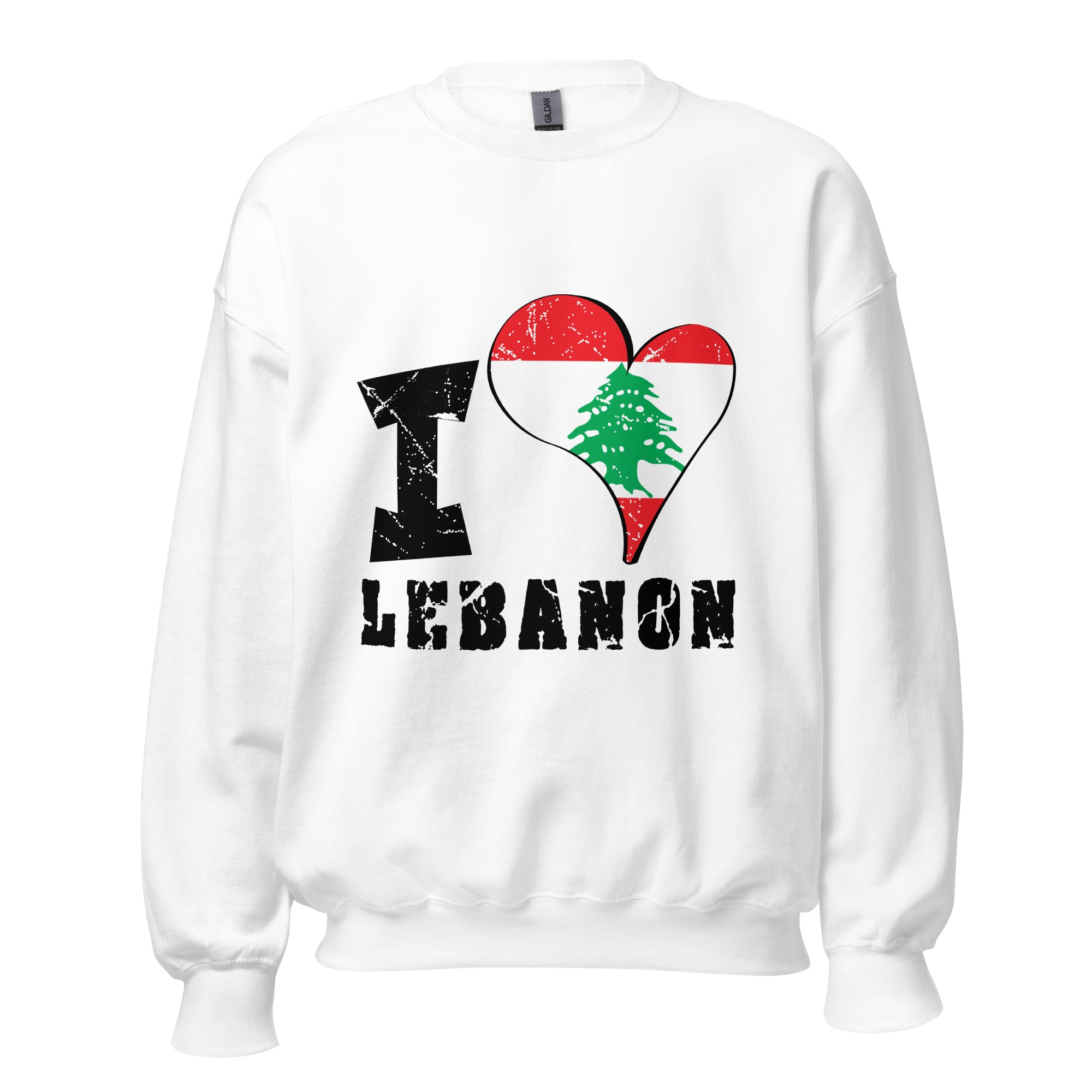 Unisex Sweatshirt - I Love Lebanon with scratchy flag