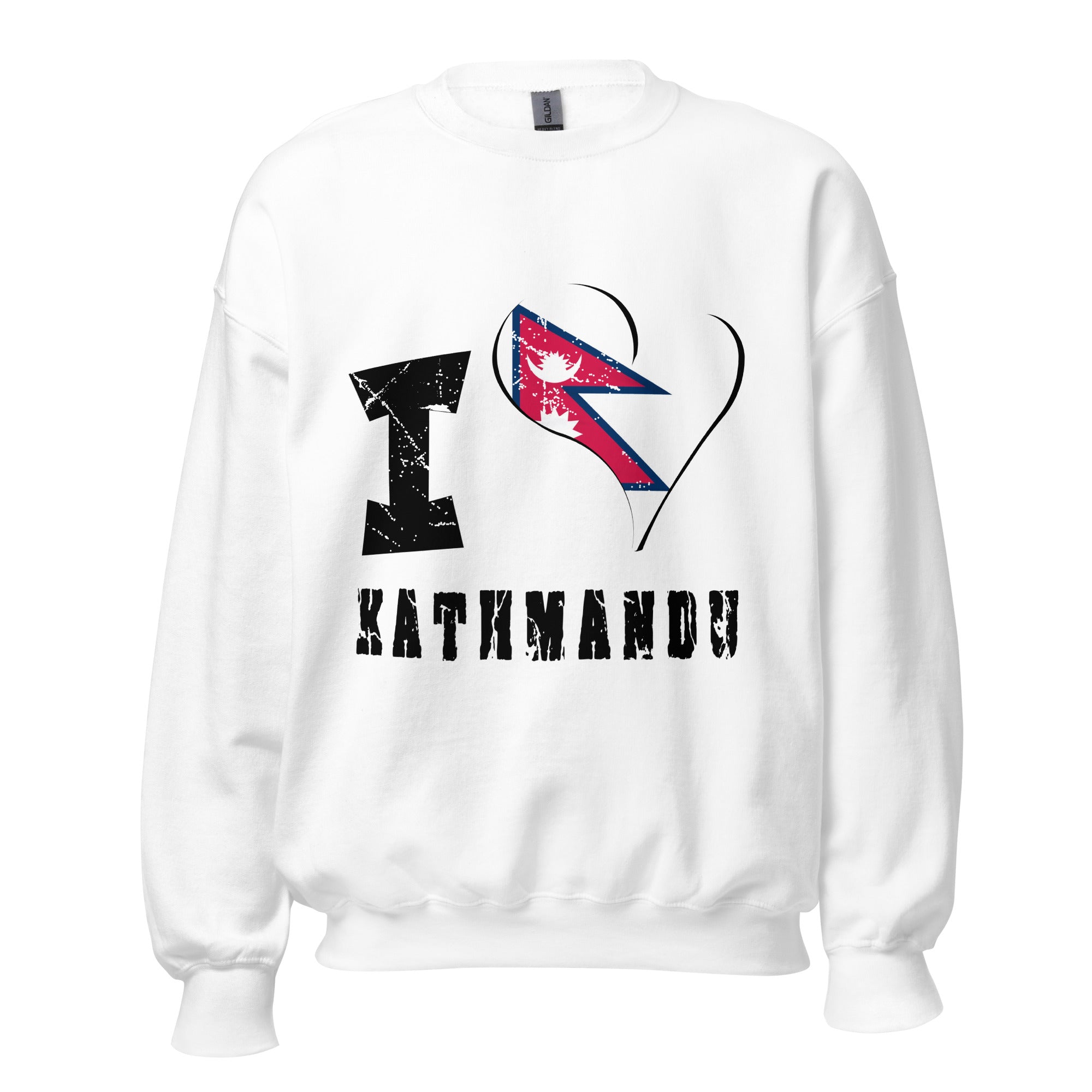 Unisex Sweatshirt - I Love Kathmandu with scratchy flag