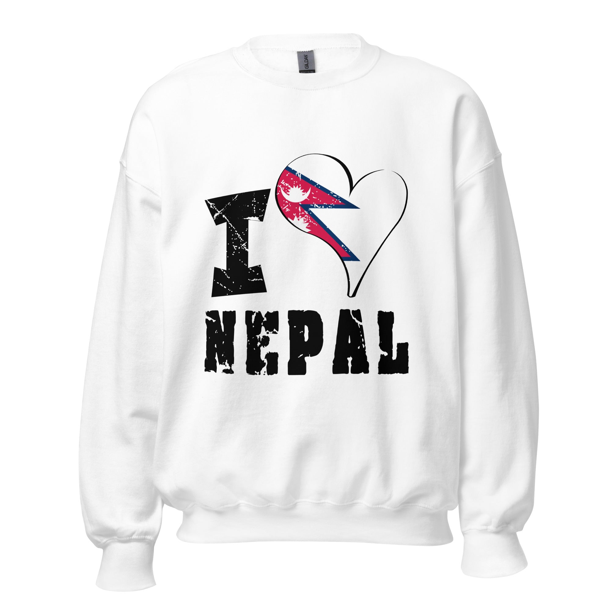 Unisex Sweatshirt - I Love Nepal with scratchy flag