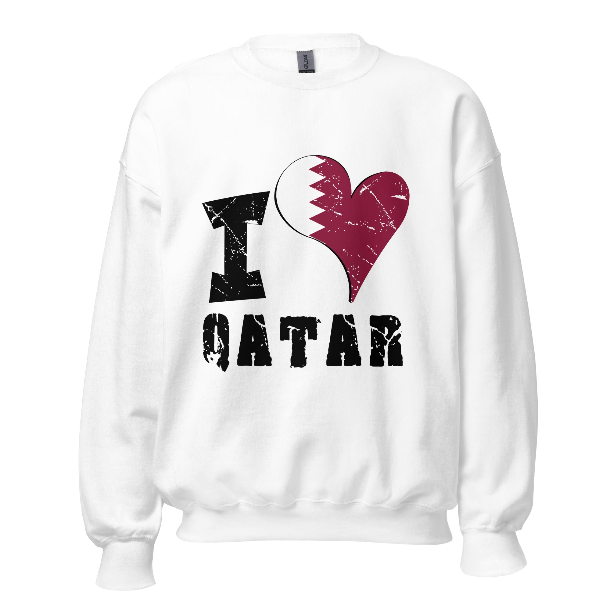 Unisex Sweatshirt - I Love Qatar with scratchy flag