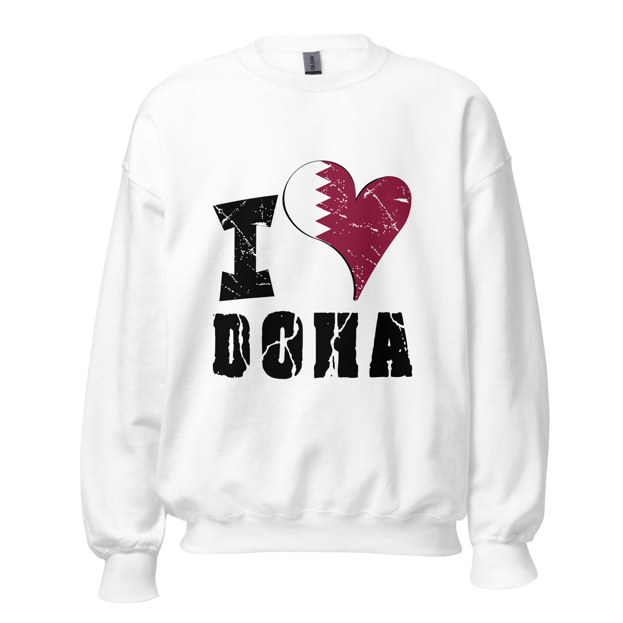 Unisex Sweatshirt - I Love Doha with scratchy flag