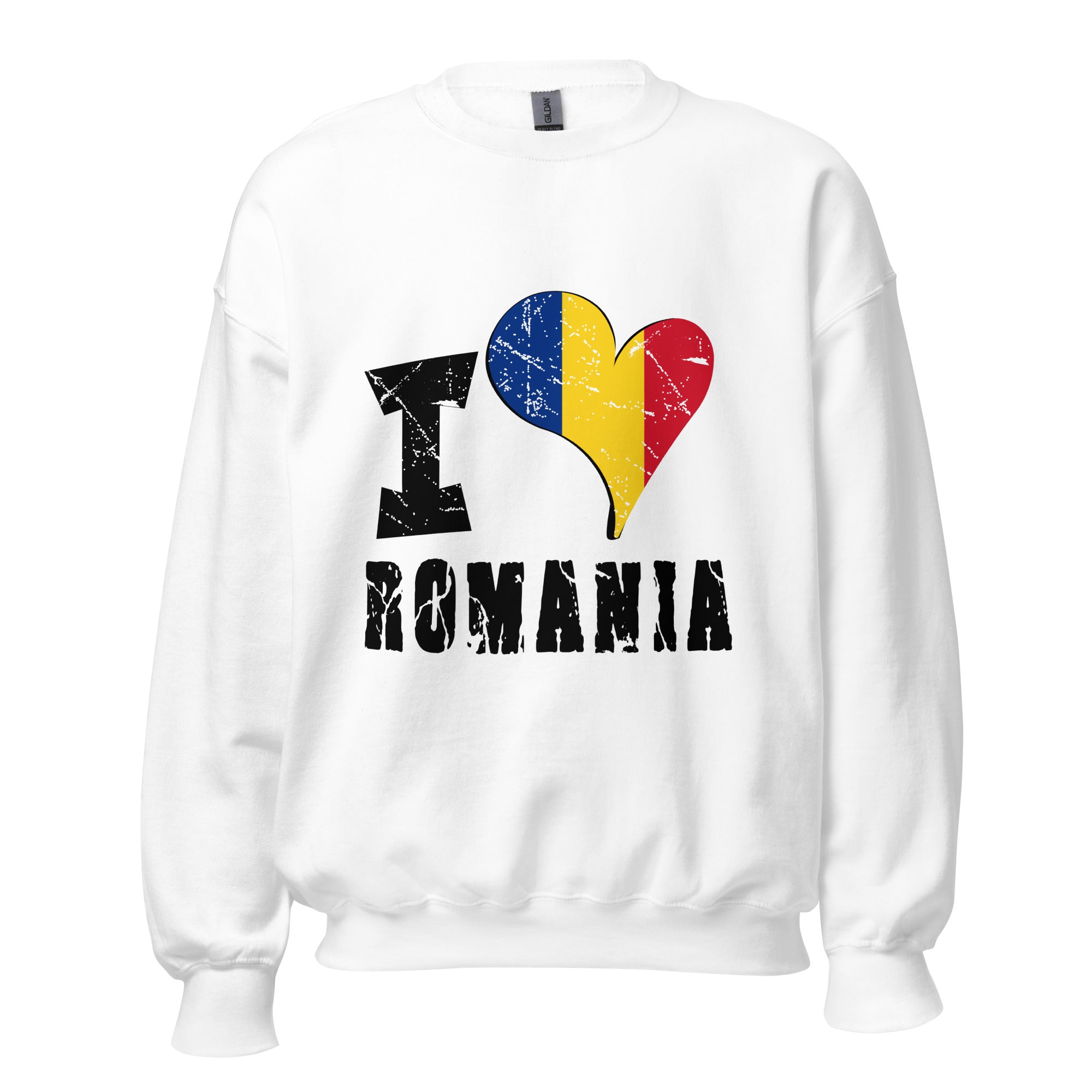 Unisex Sweatshirt - I Love Romania with scratchy flag