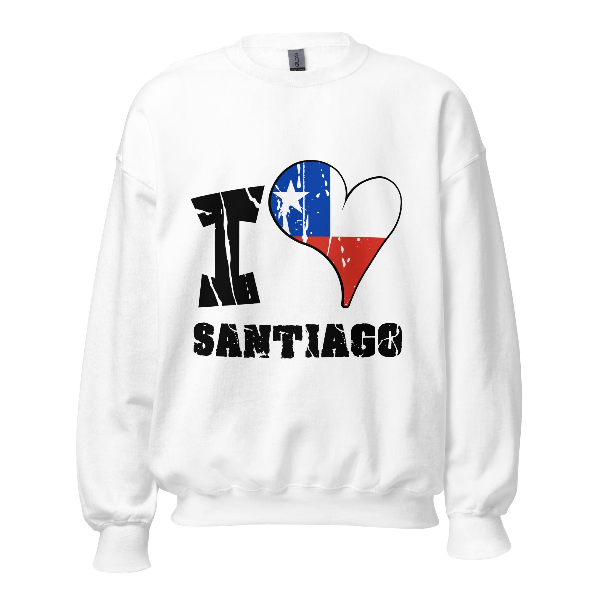 Unisex Sweatshirt - I Love Santiago with scratchy flag