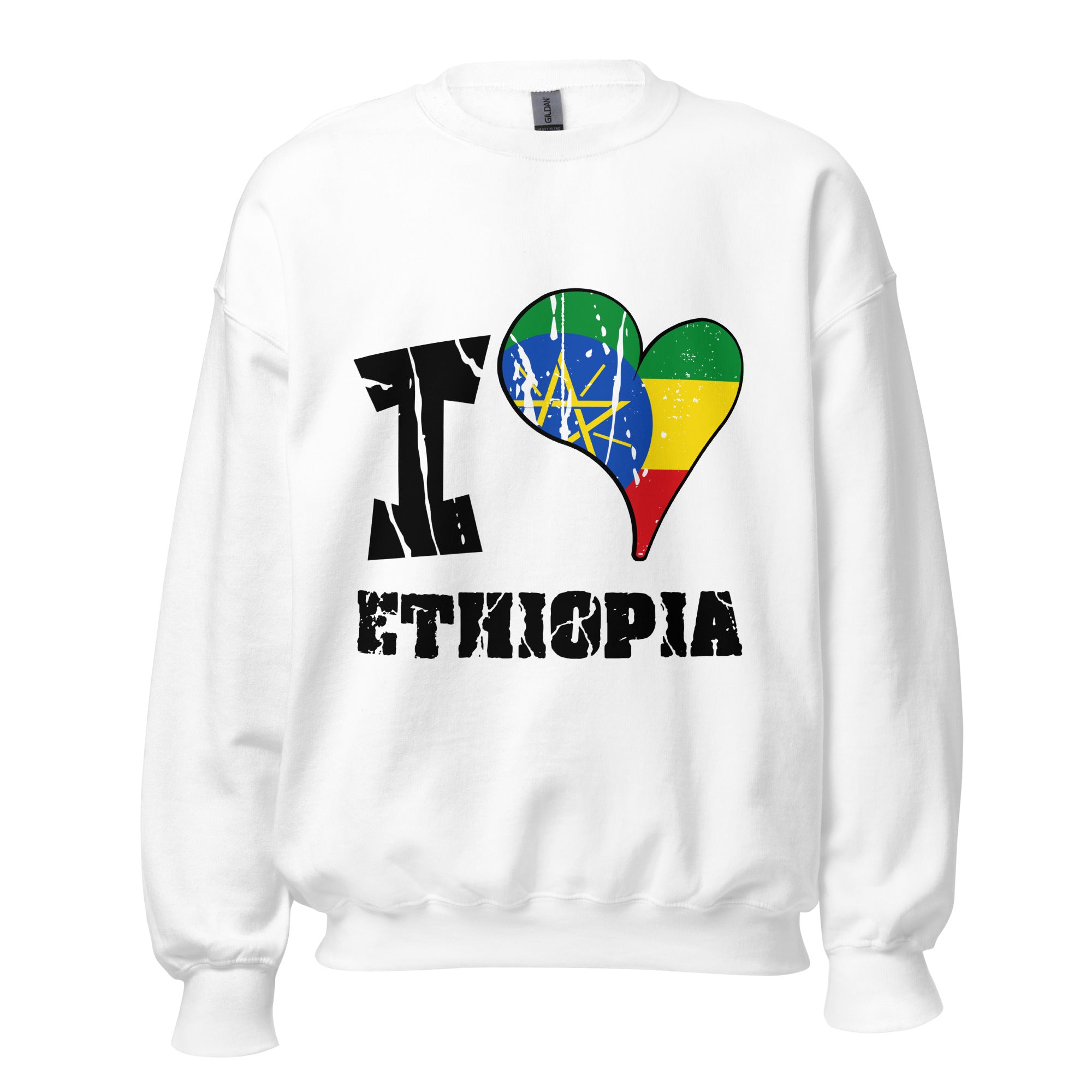 Unisex Sweatshirt - I Love Ethiopia with scratchy flag