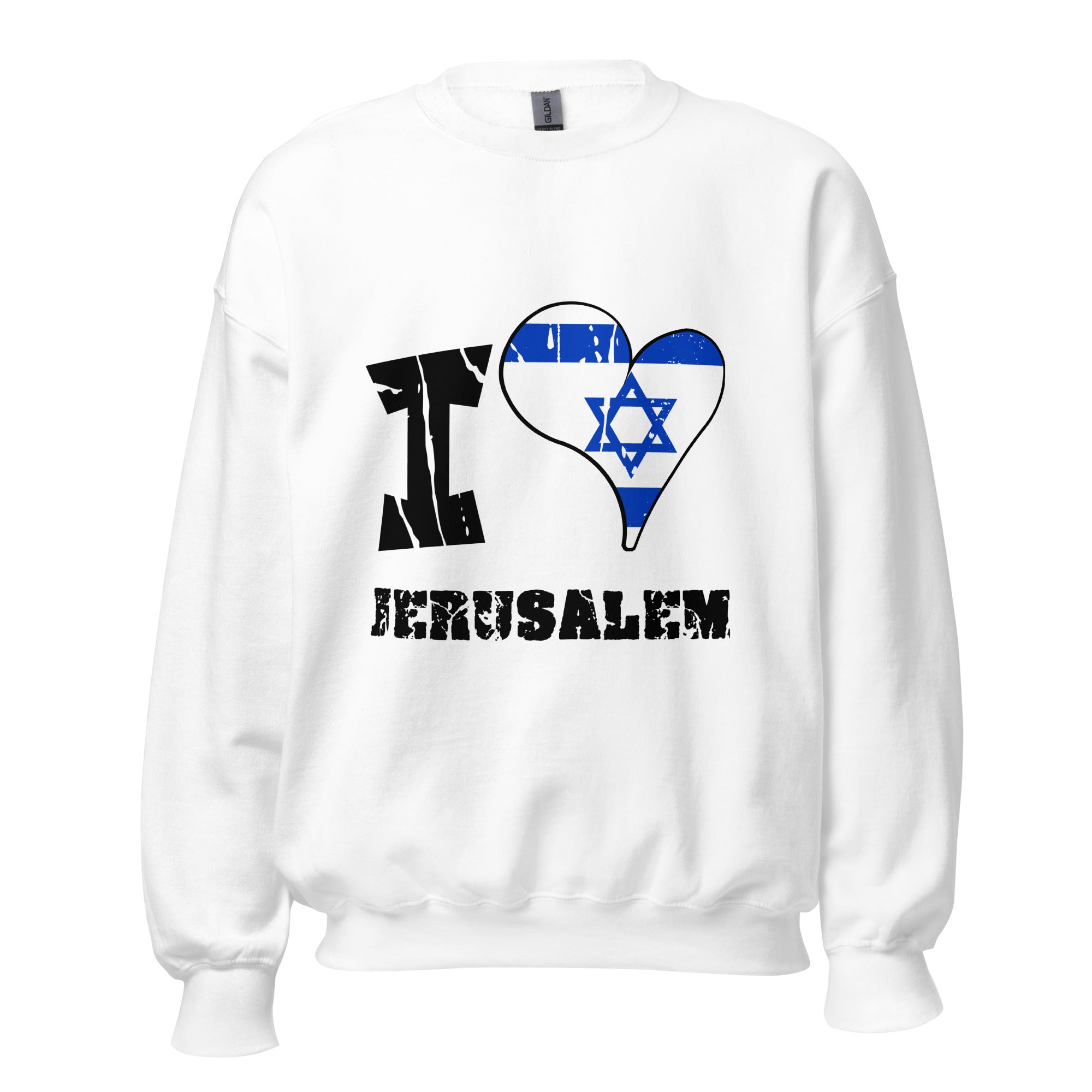 Unisex Sweatshirt - I Love Jerusalem with scratchy flag